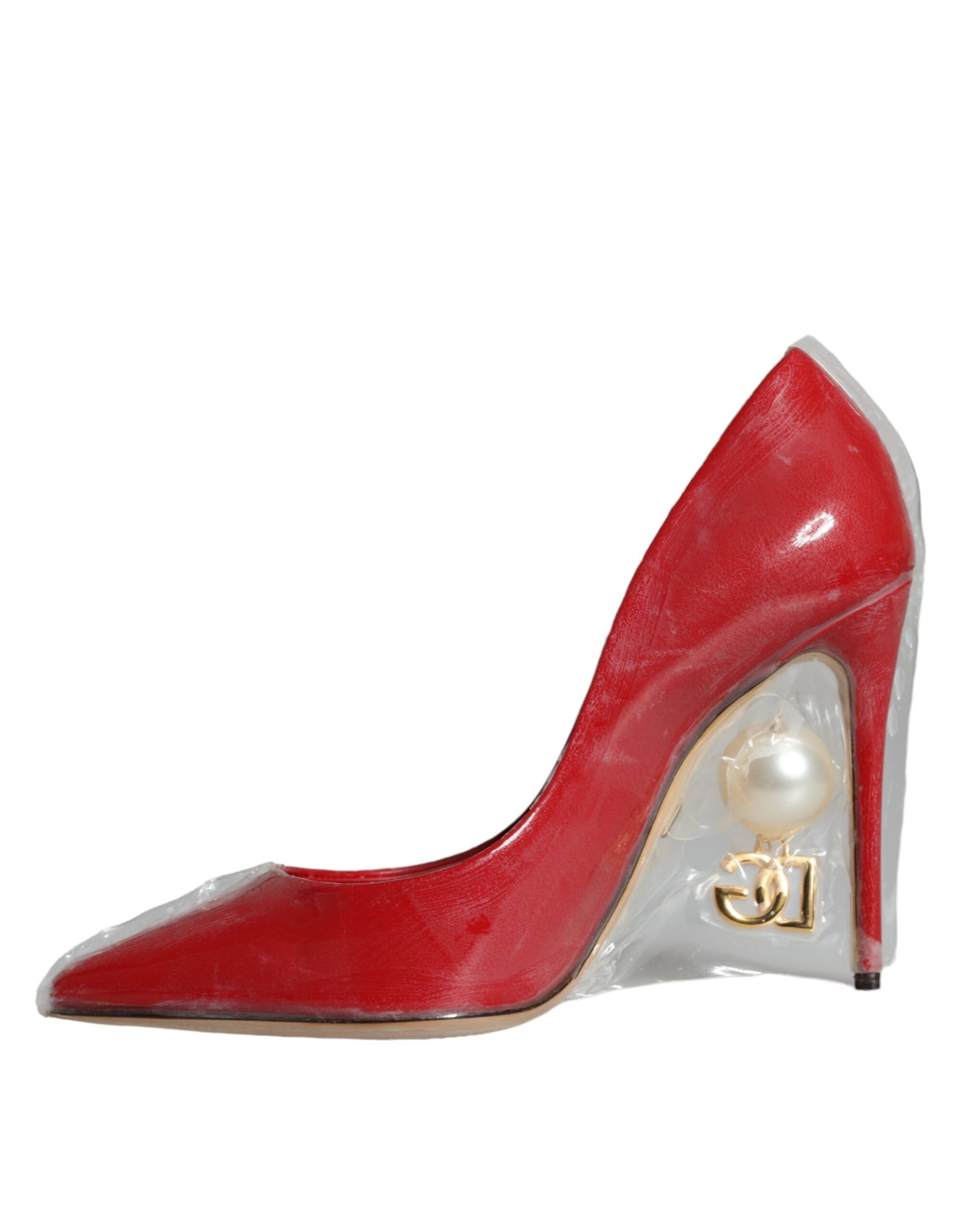 Escarpins à talons en cuir verni rouge Dolce &amp; Gabbana avec fausses perles