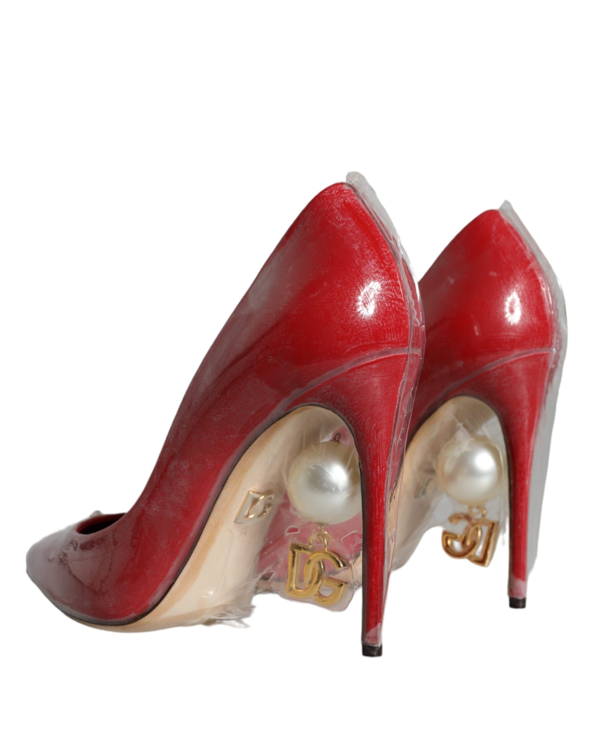 Escarpins à talons en cuir verni rouge Dolce &amp; Gabbana avec fausses perles