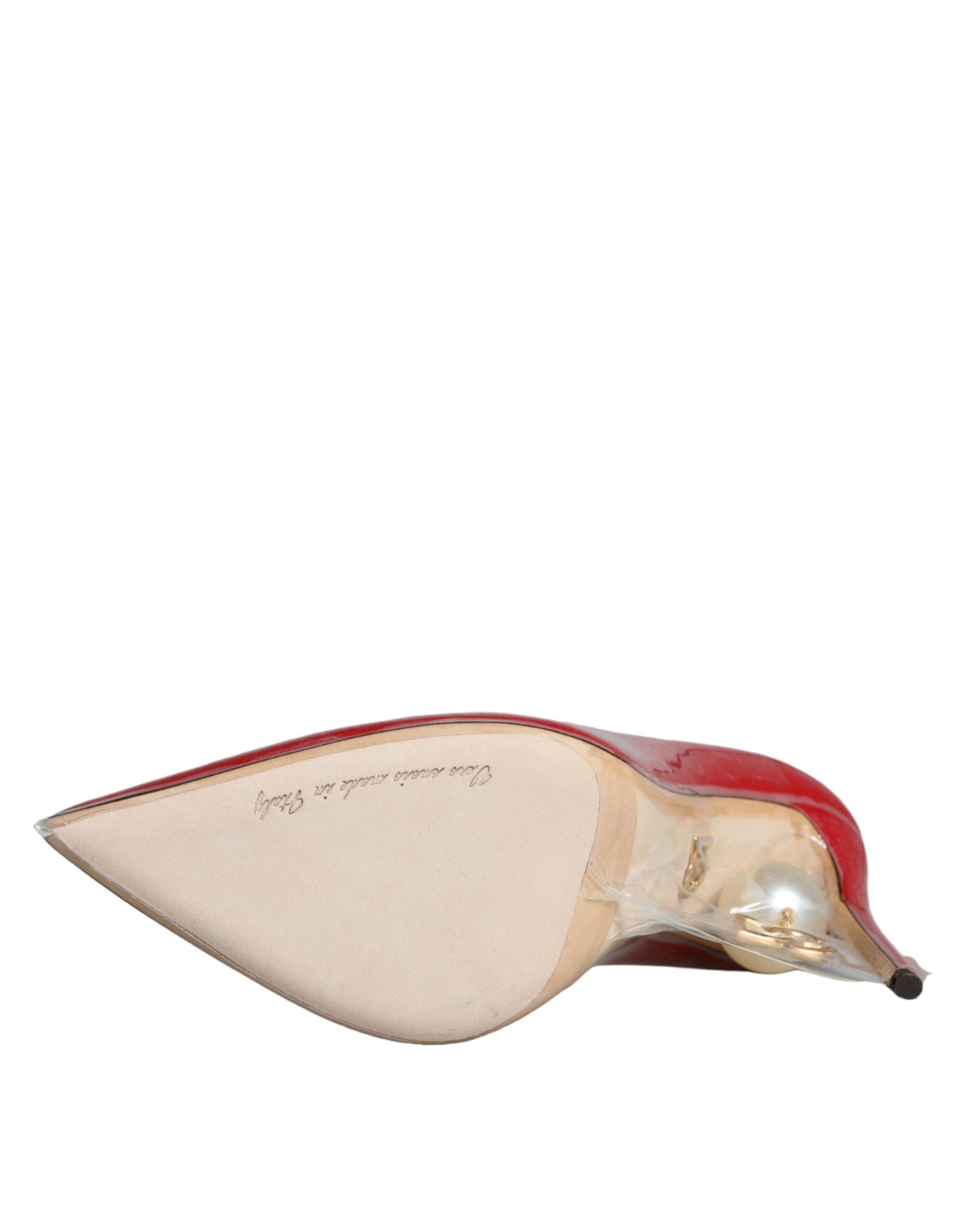 Escarpins à talons en cuir verni rouge Dolce &amp; Gabbana avec fausses perles