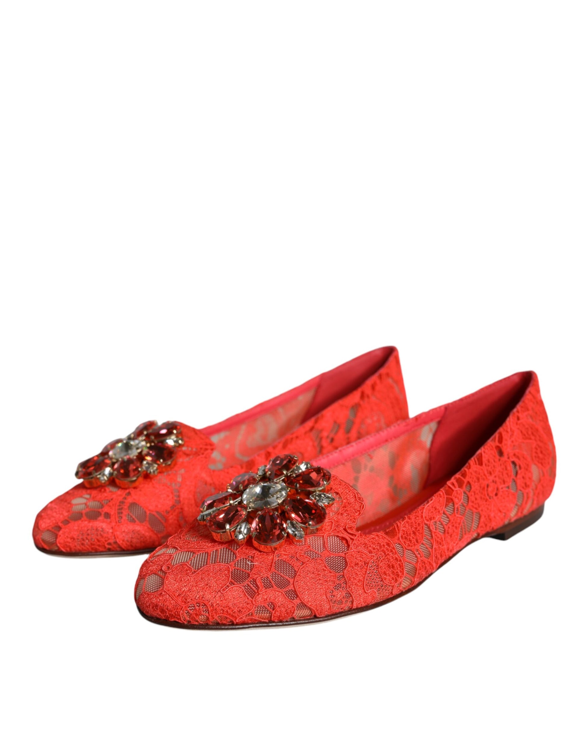 Mocassins ballerines en dentelle corail et cristaux Dolce &amp; Gabbana