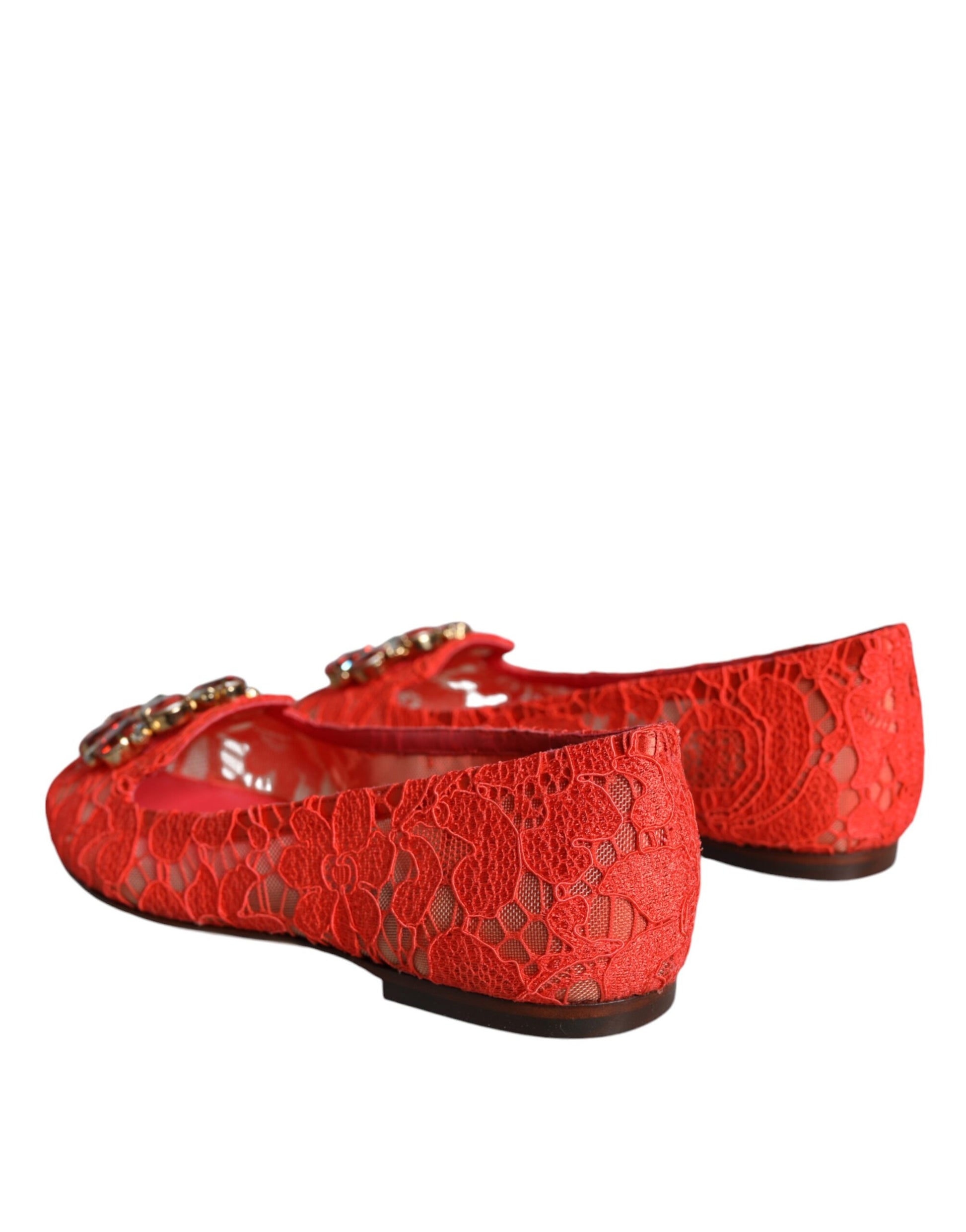 Mocassins ballerines en dentelle corail et cristaux Dolce &amp; Gabbana