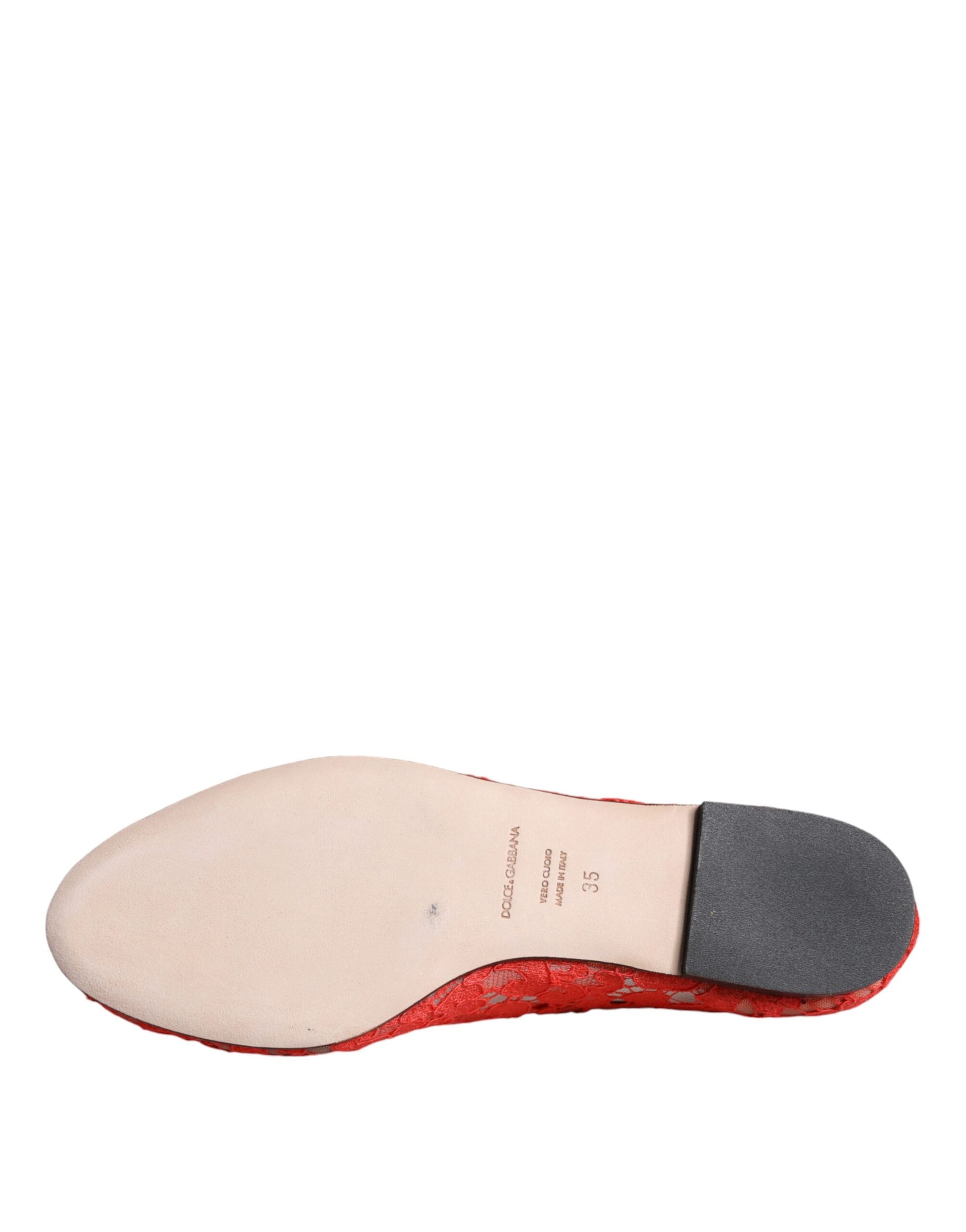 Mocassins ballerines en dentelle corail et cristaux Dolce &amp; Gabbana