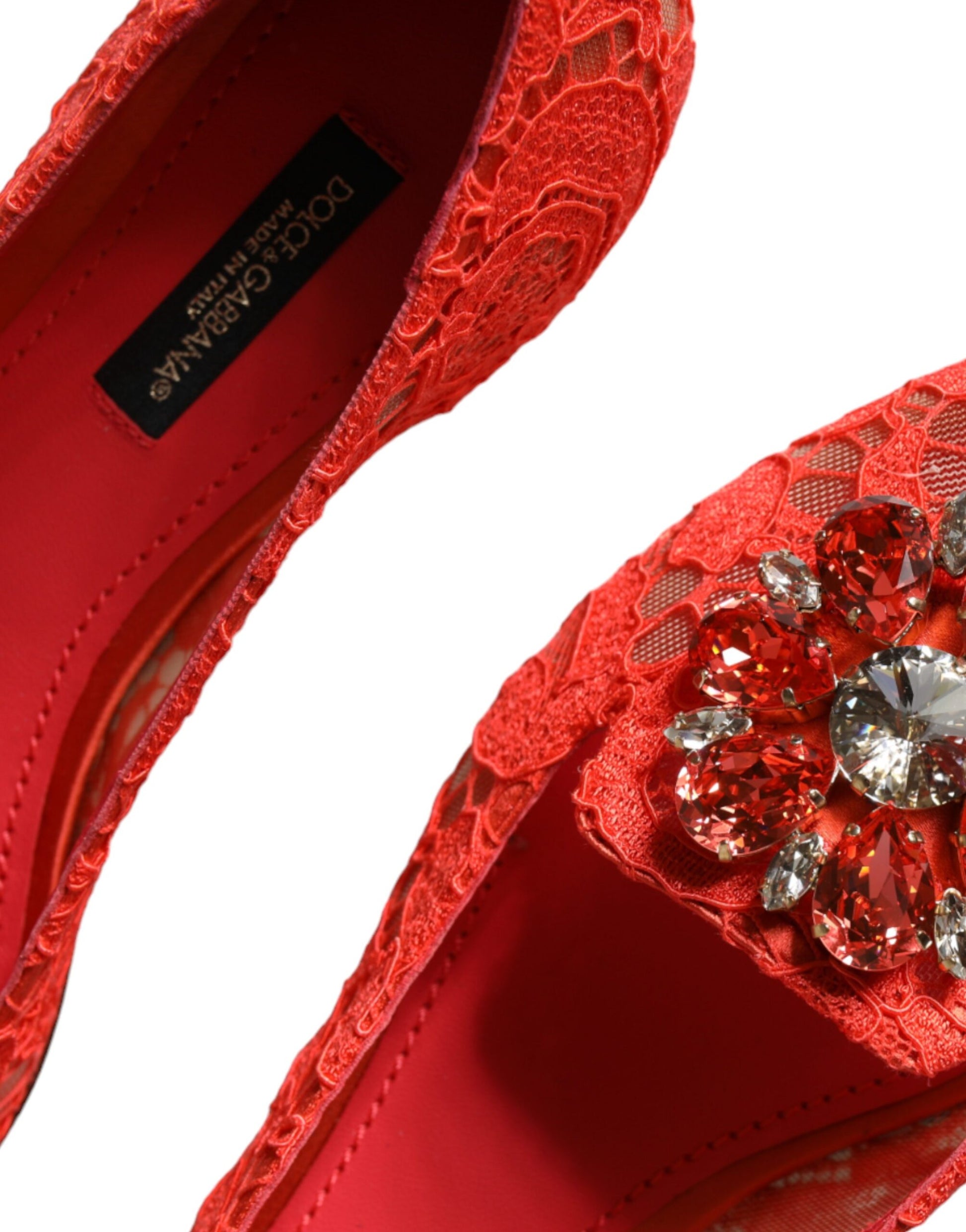 Mocassins ballerines en dentelle corail et cristaux Dolce &amp; Gabbana