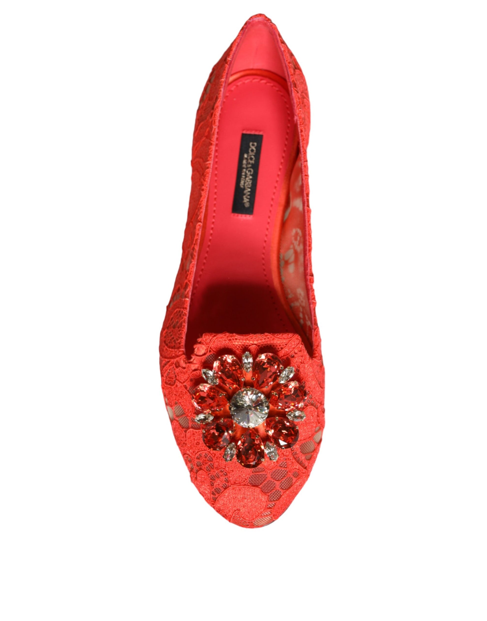Mocassins ballerines en dentelle corail et cristaux Dolce &amp; Gabbana