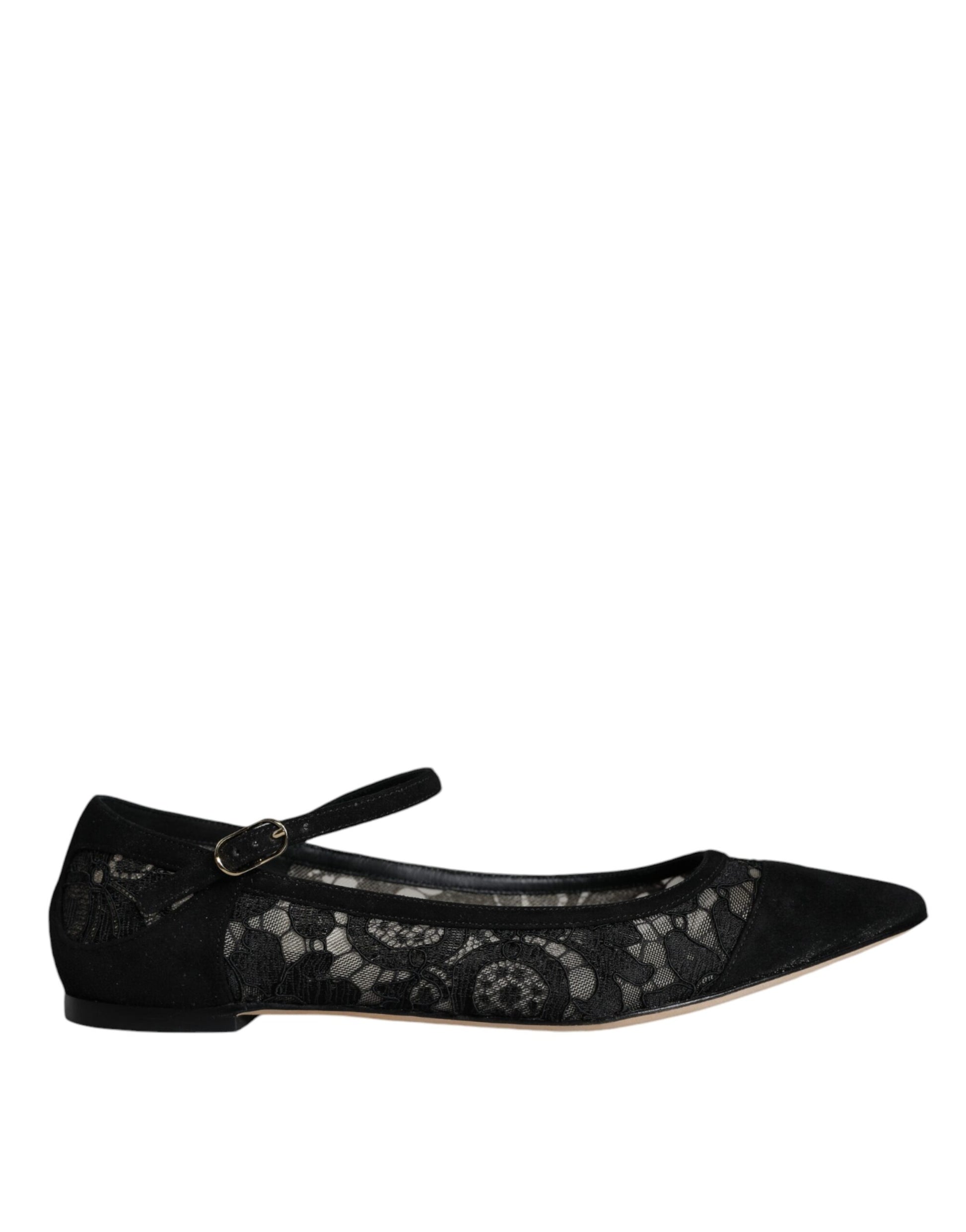 Chaussures plates Bellucci noires en dentelle Taormina de Dolce &amp; Gabbana