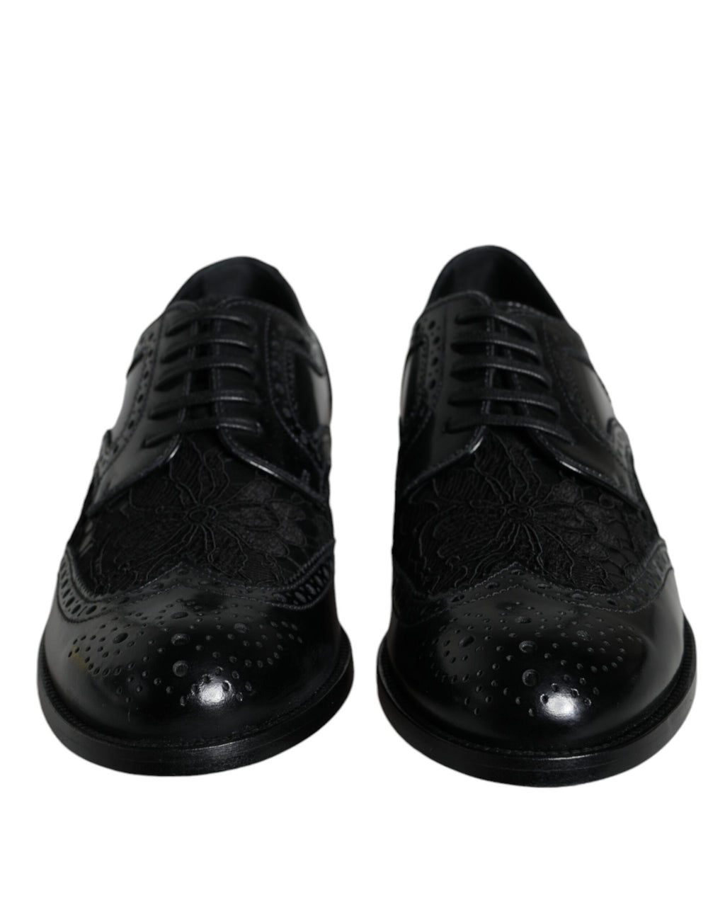 Chaussures habillées en cuir noir et dentelle florale Dolce &amp; Gabbana