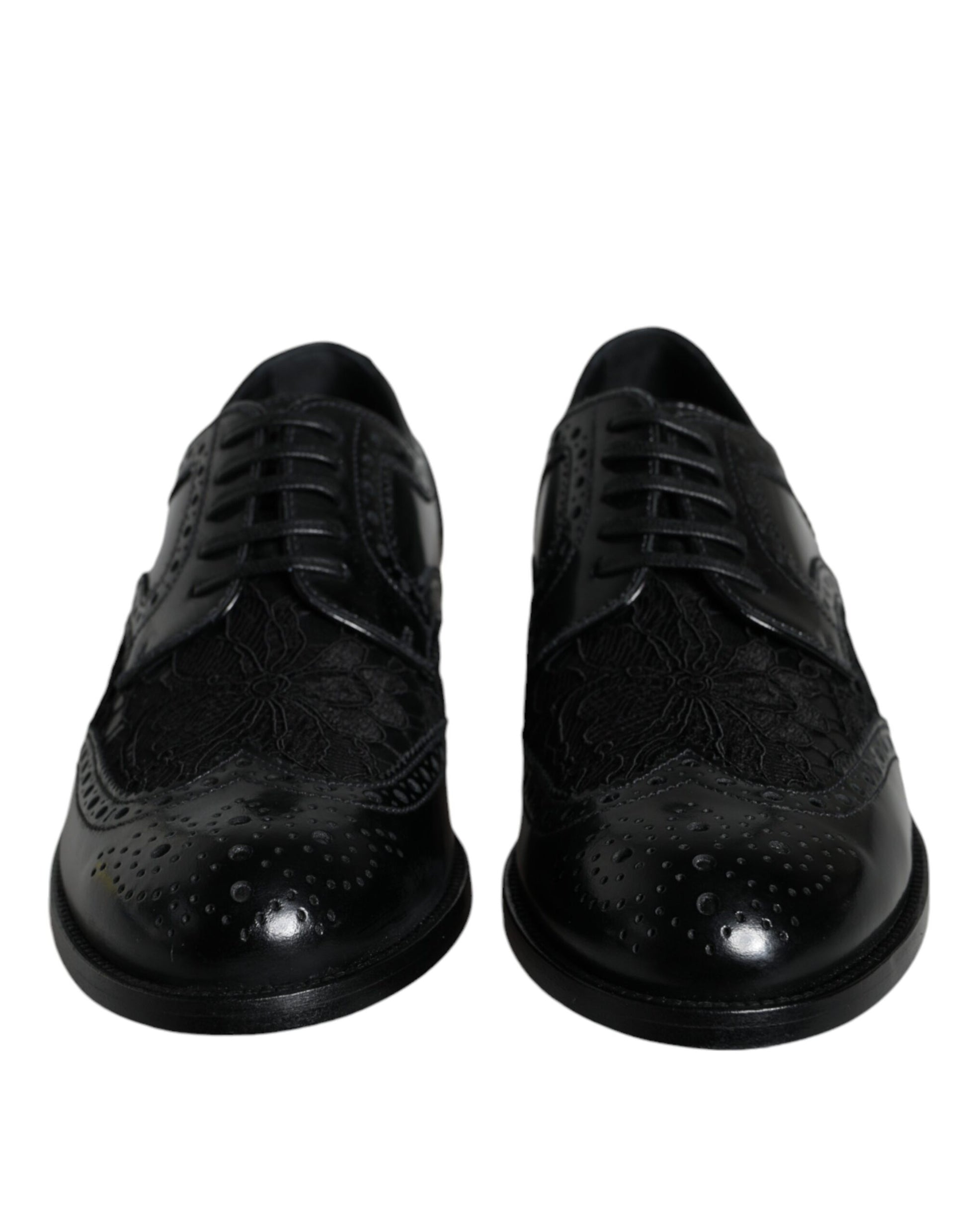 Chaussures habillées en cuir noir et dentelle florale Dolce &amp; Gabbana