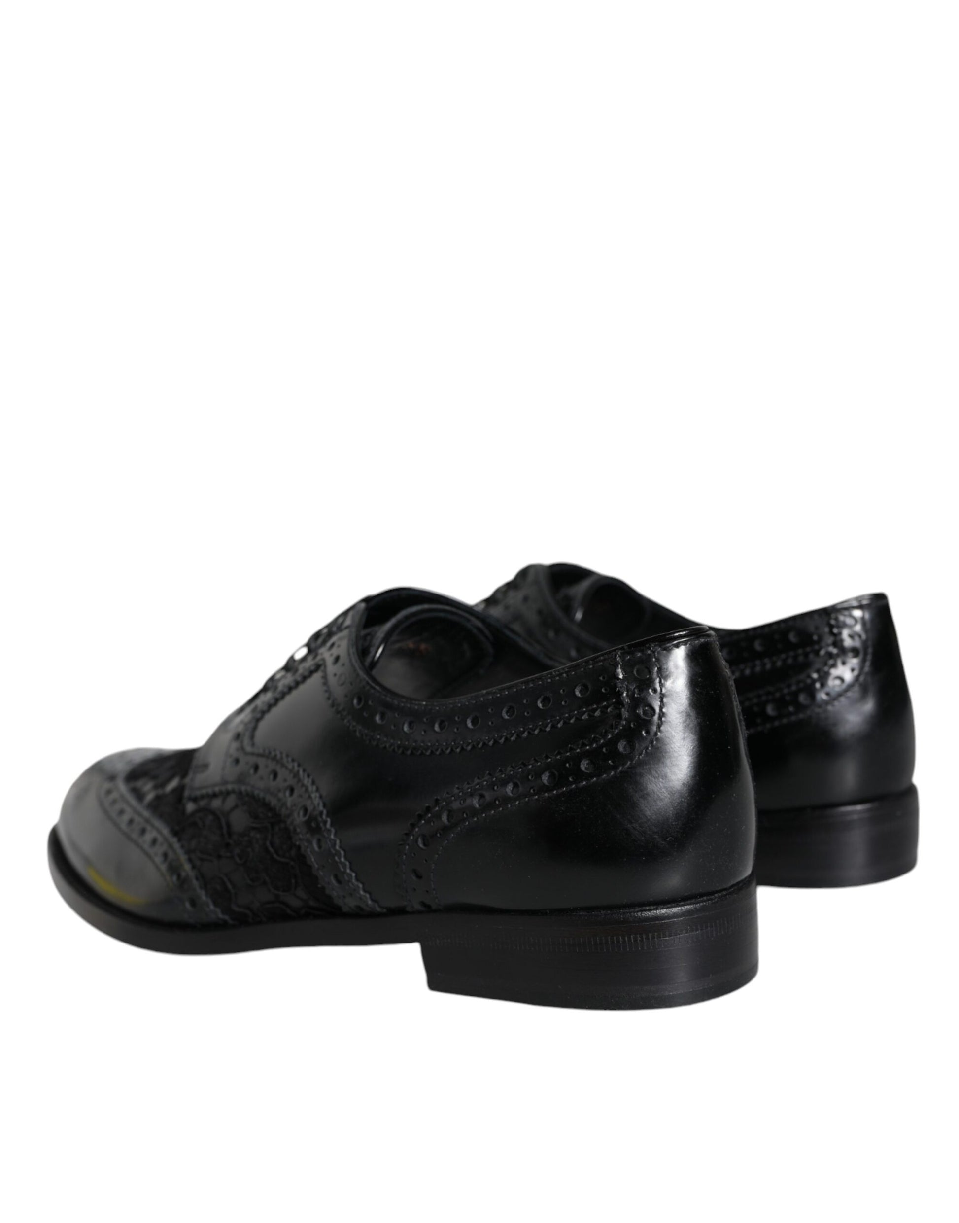 Chaussures habillées en cuir noir et dentelle florale Dolce &amp; Gabbana