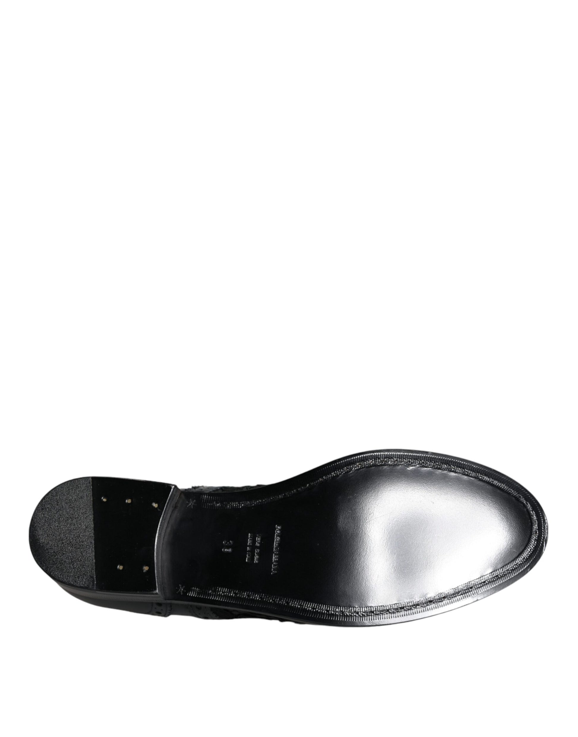 Chaussures habillées en cuir noir et dentelle florale Dolce &amp; Gabbana