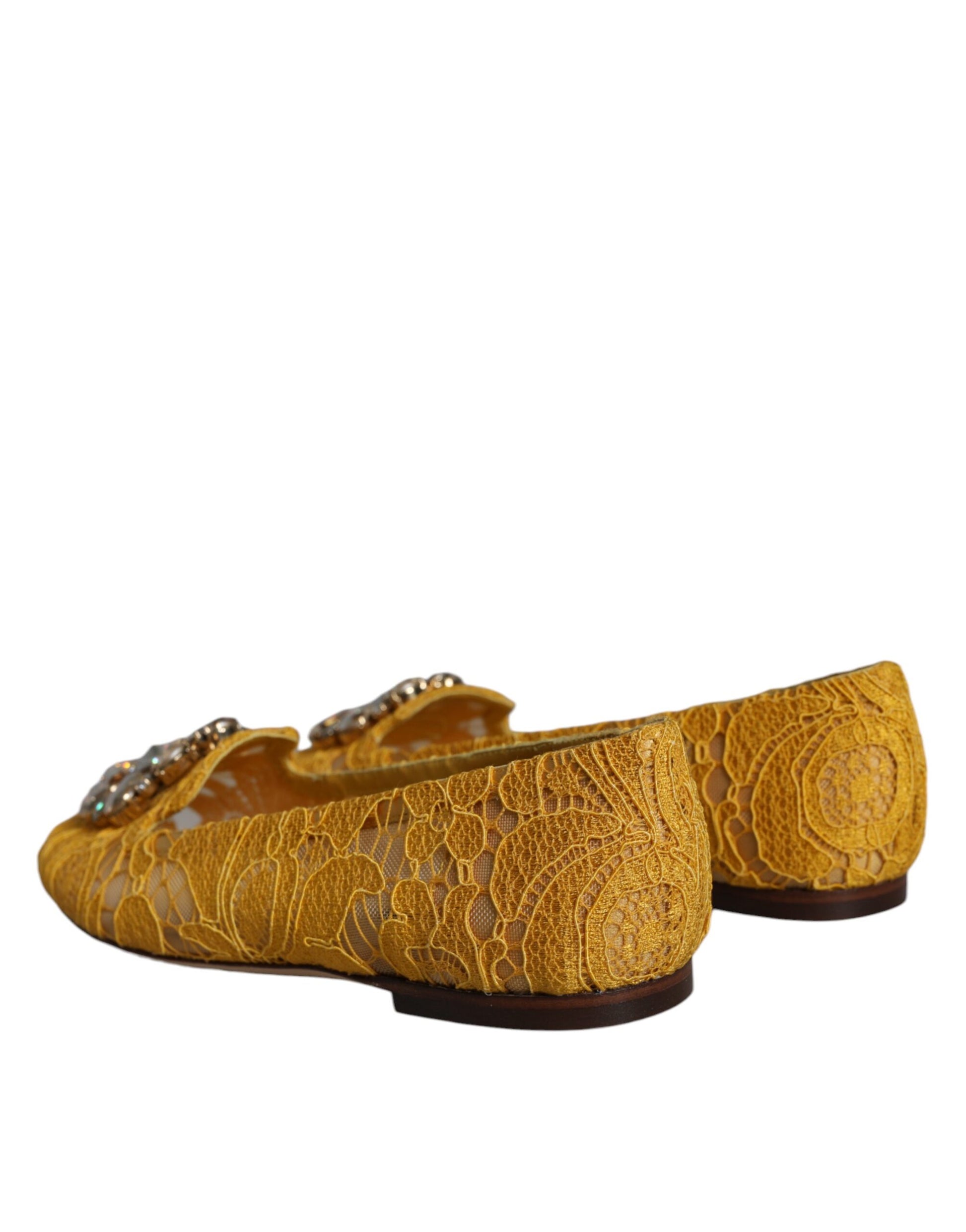 Ballerines mocassins Dolce &amp; Gabbana en dentelle moutarde et cristaux