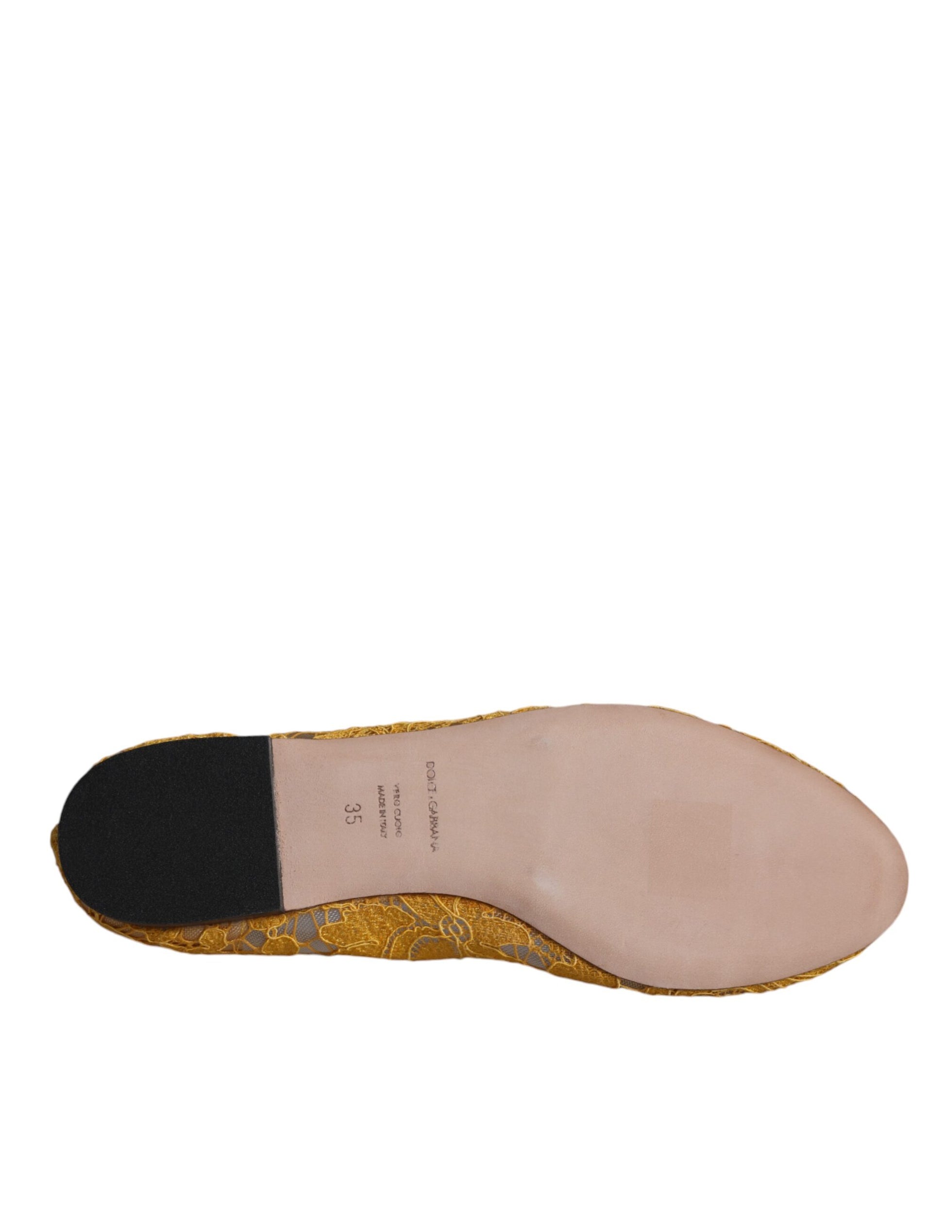 Ballerines mocassins Dolce &amp; Gabbana en dentelle moutarde et cristaux