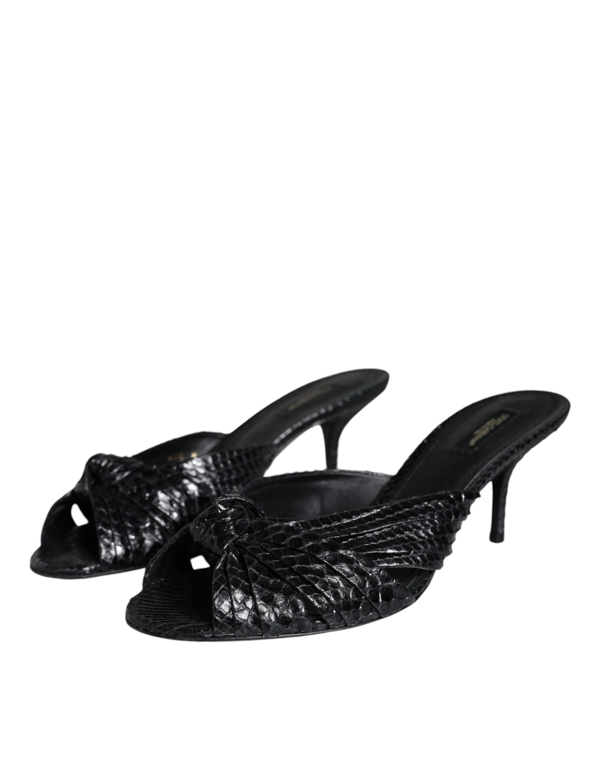 Sandales à talons en cuir noir Dolce &amp; Gabbana