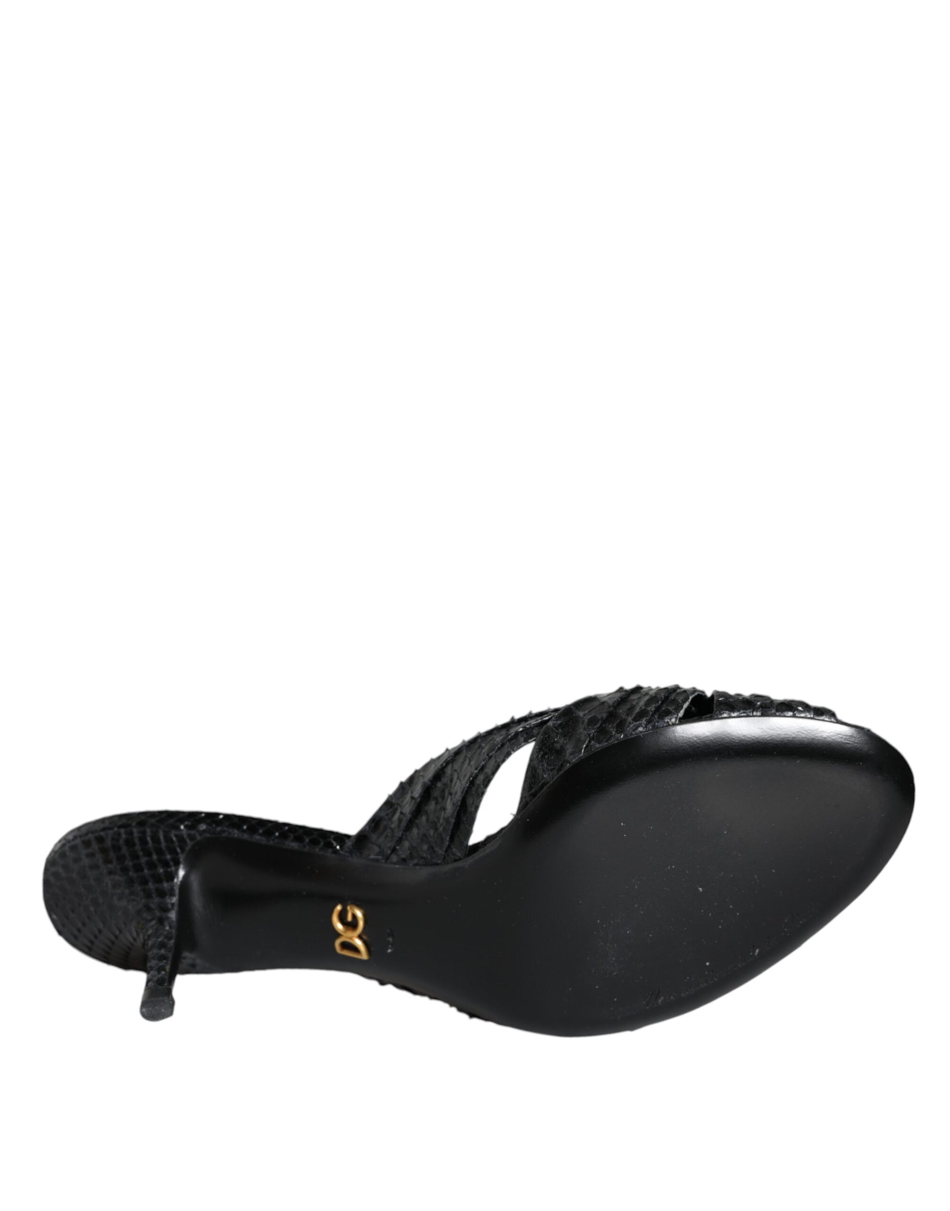 Sandales à talons en cuir noir Dolce &amp; Gabbana