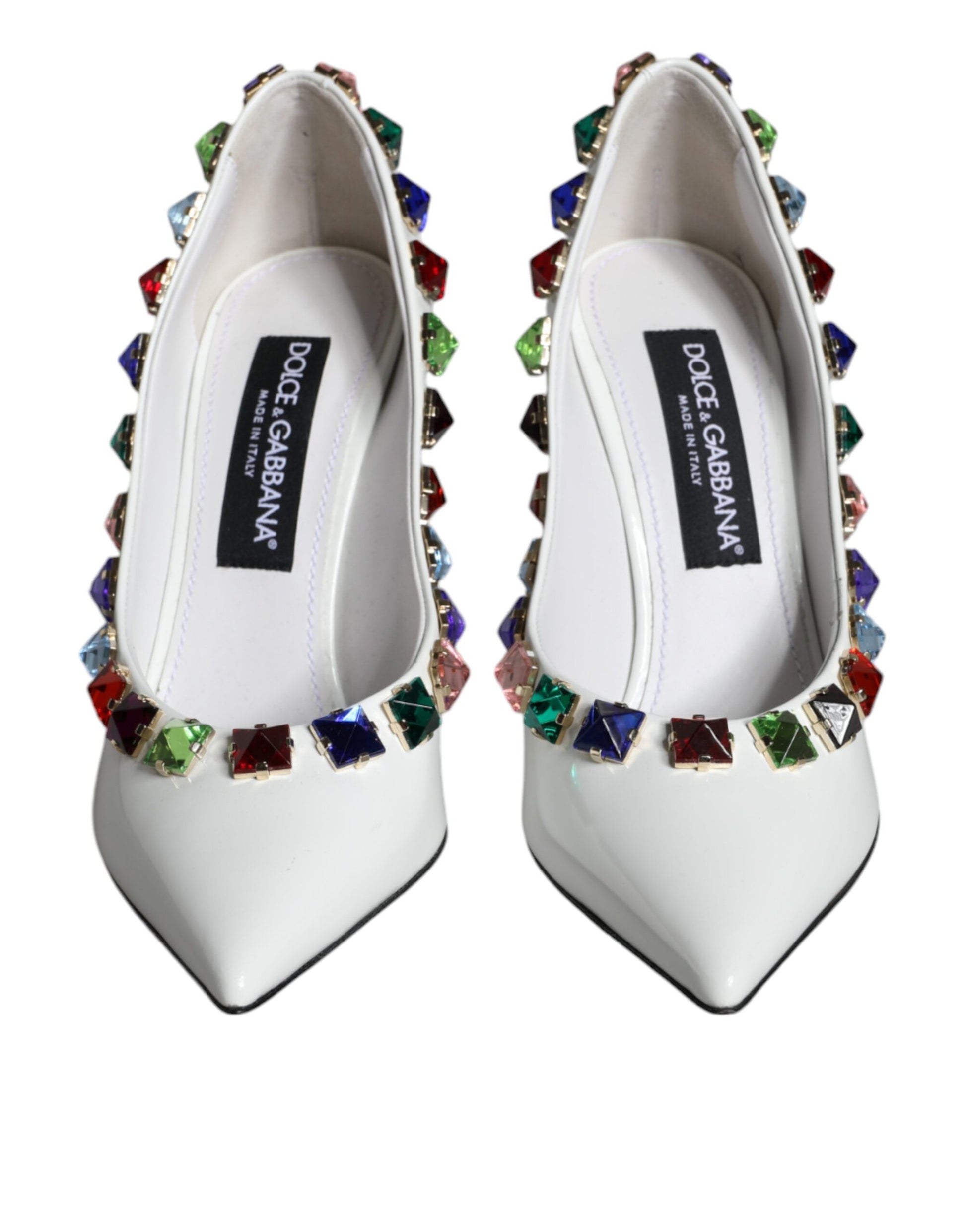 Escarpins à talons hauts en cuir à cristaux blancs Dolce &amp; Gabbana