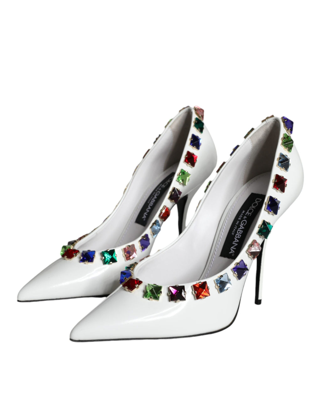 Escarpins à talons hauts en cuir à cristaux blancs Dolce &amp; Gabbana