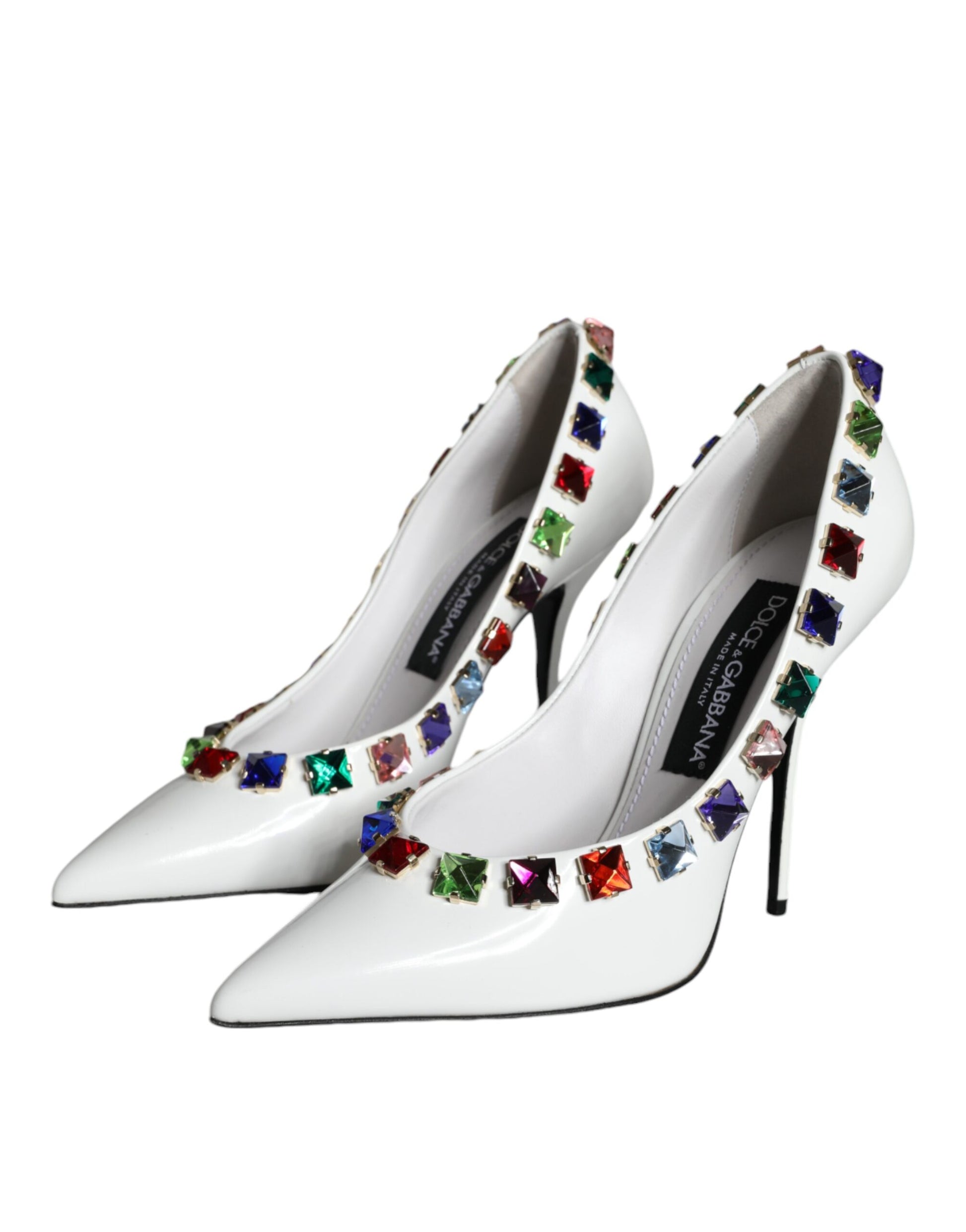 Escarpins à talons hauts en cuir à cristaux blancs Dolce &amp; Gabbana