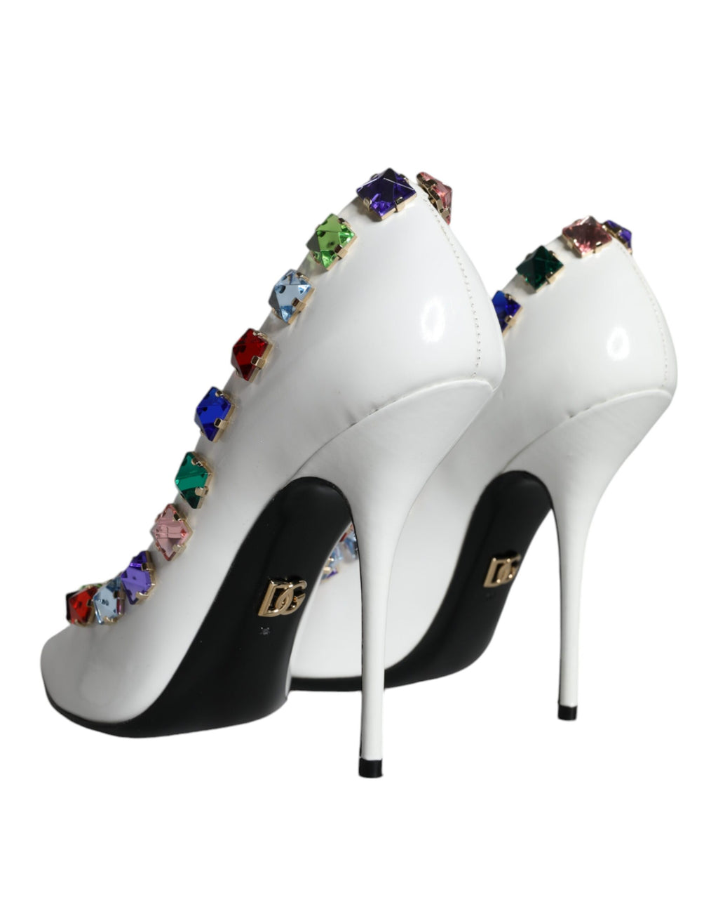 Escarpins à talons hauts en cuir à cristaux blancs Dolce &amp; Gabbana