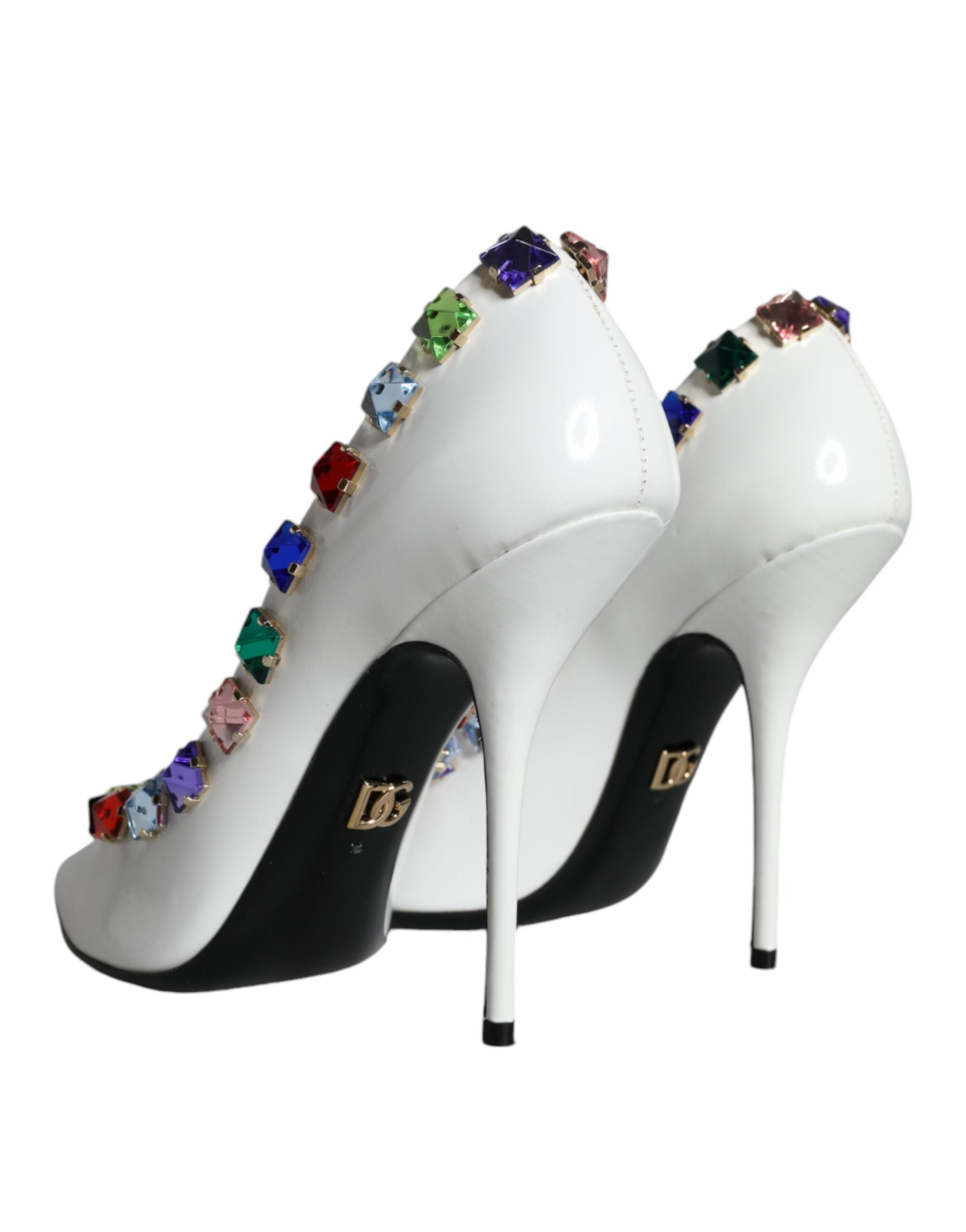 Escarpins à talons hauts en cuir à cristaux blancs Dolce &amp; Gabbana