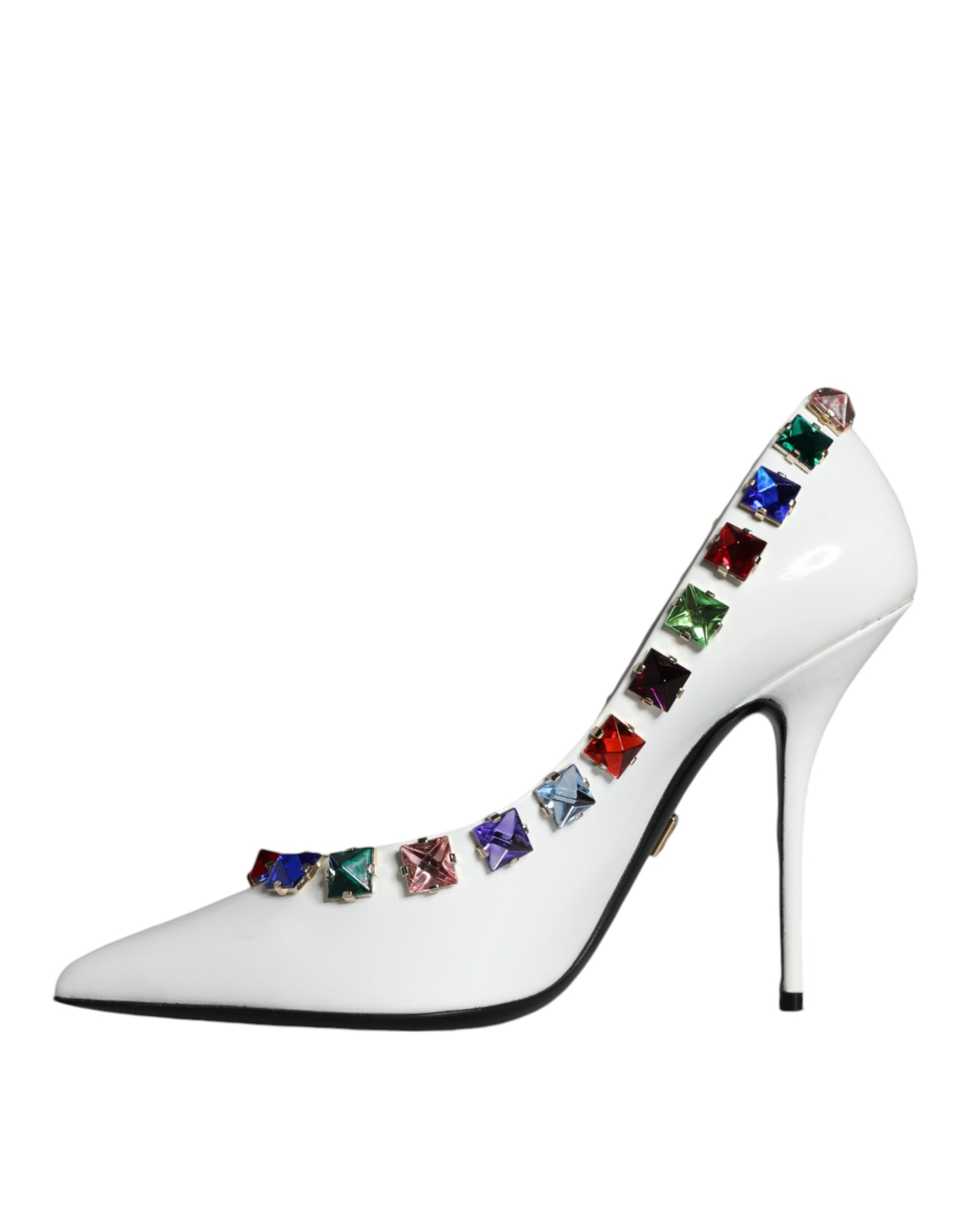 Escarpins à talons hauts en cuir à cristaux blancs Dolce &amp; Gabbana