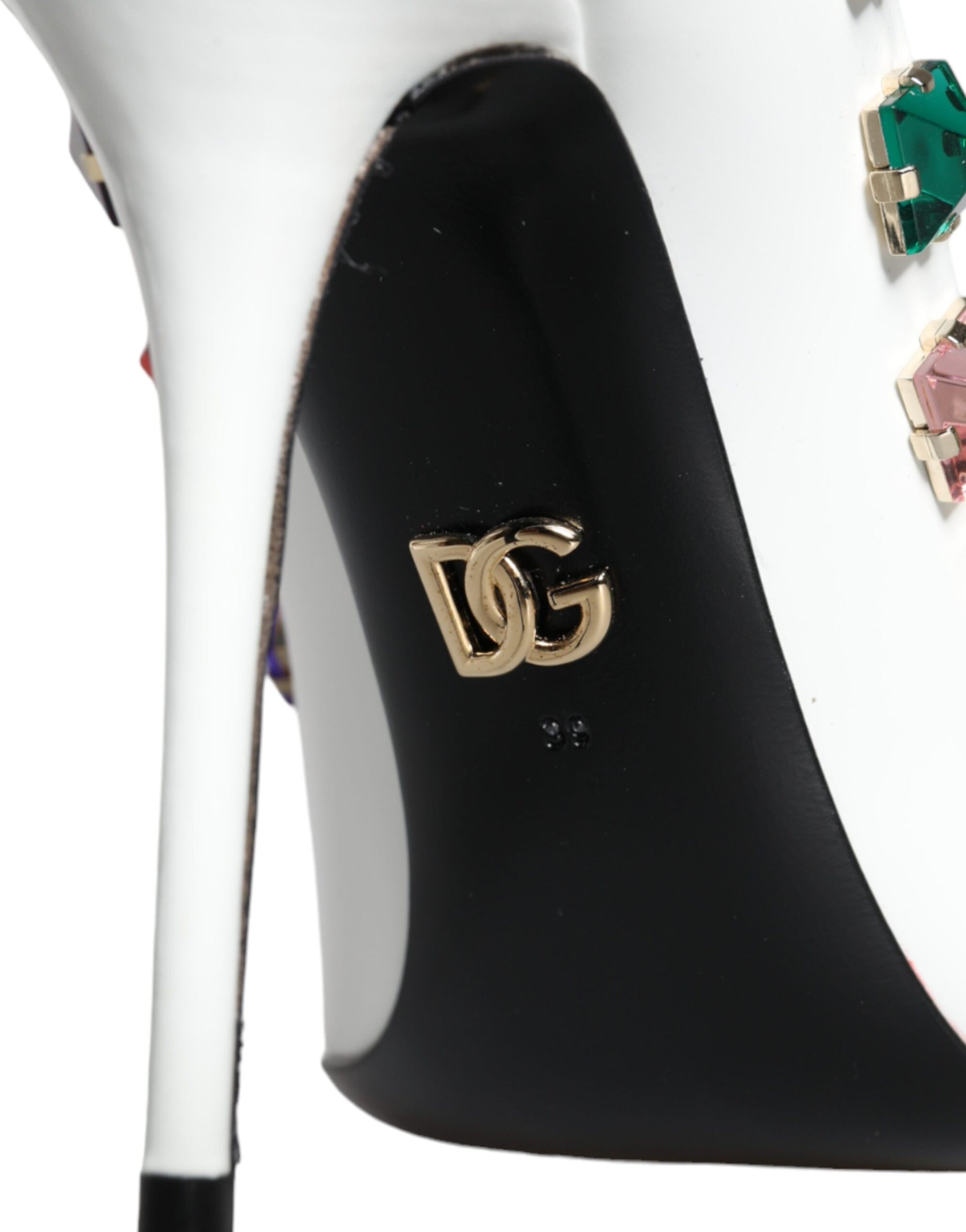 Escarpins à talons hauts en cuir à cristaux blancs Dolce &amp; Gabbana