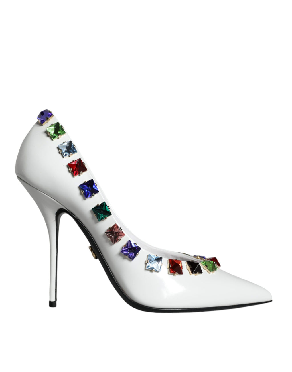 Escarpins à talons hauts en cuir à cristaux blancs Dolce &amp; Gabbana