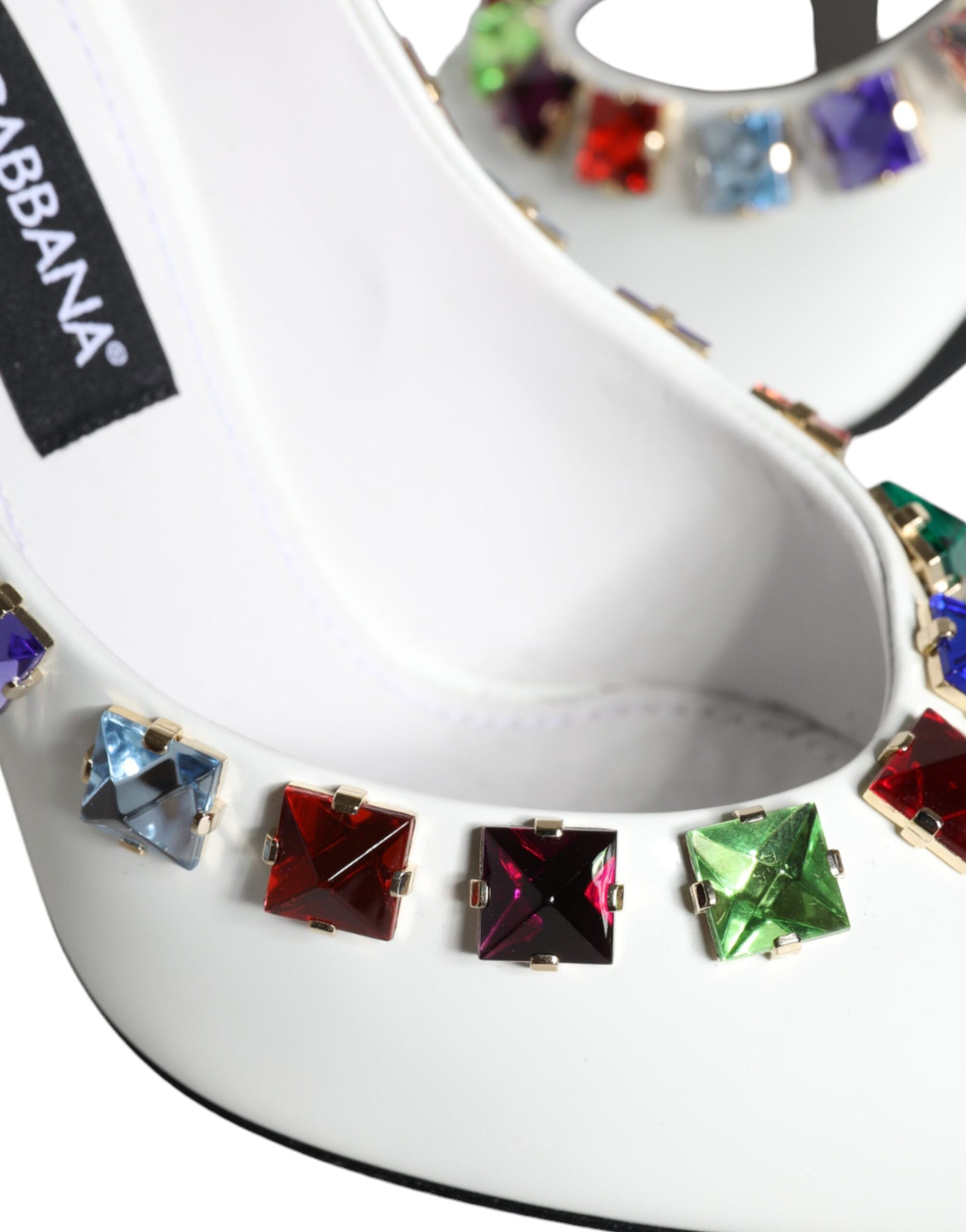 Escarpins à talons hauts en cuir à cristaux blancs Dolce &amp; Gabbana