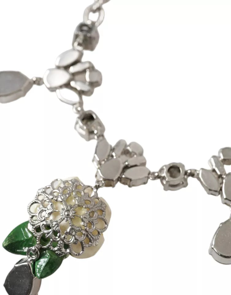Collier Dolce &amp; Gabbana avec pendentifs roses en cristal transparent et laiton argenté