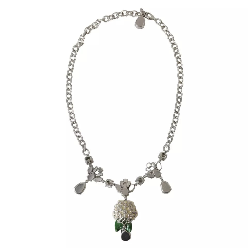 Collier Dolce &amp; Gabbana avec pendentifs roses en cristal transparent et laiton argenté