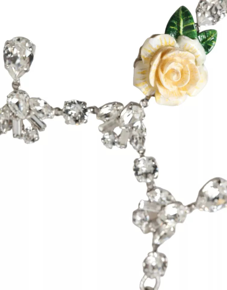 Collier Dolce &amp; Gabbana avec pendentifs roses en cristal transparent et laiton argenté