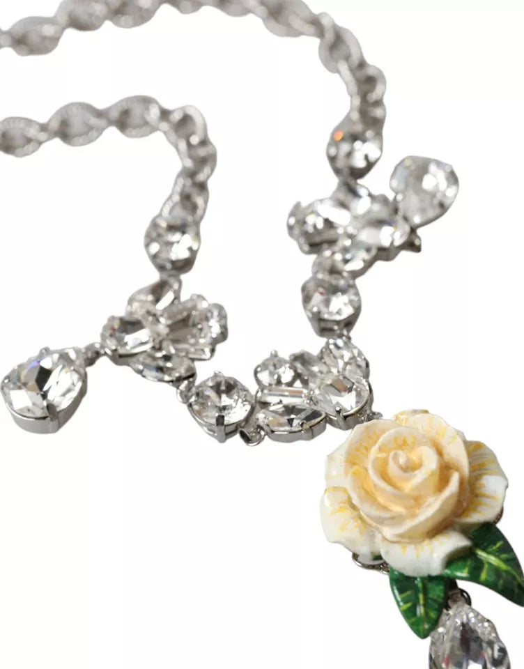 Collier Dolce &amp; Gabbana avec pendentifs roses en cristal transparent et laiton argenté