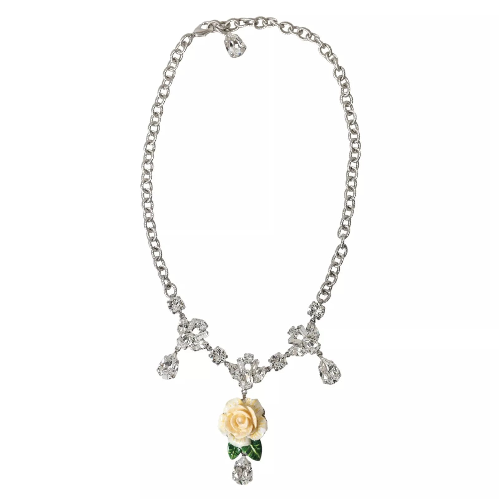 Collier Dolce &amp; Gabbana avec pendentifs roses en cristal transparent et laiton argenté