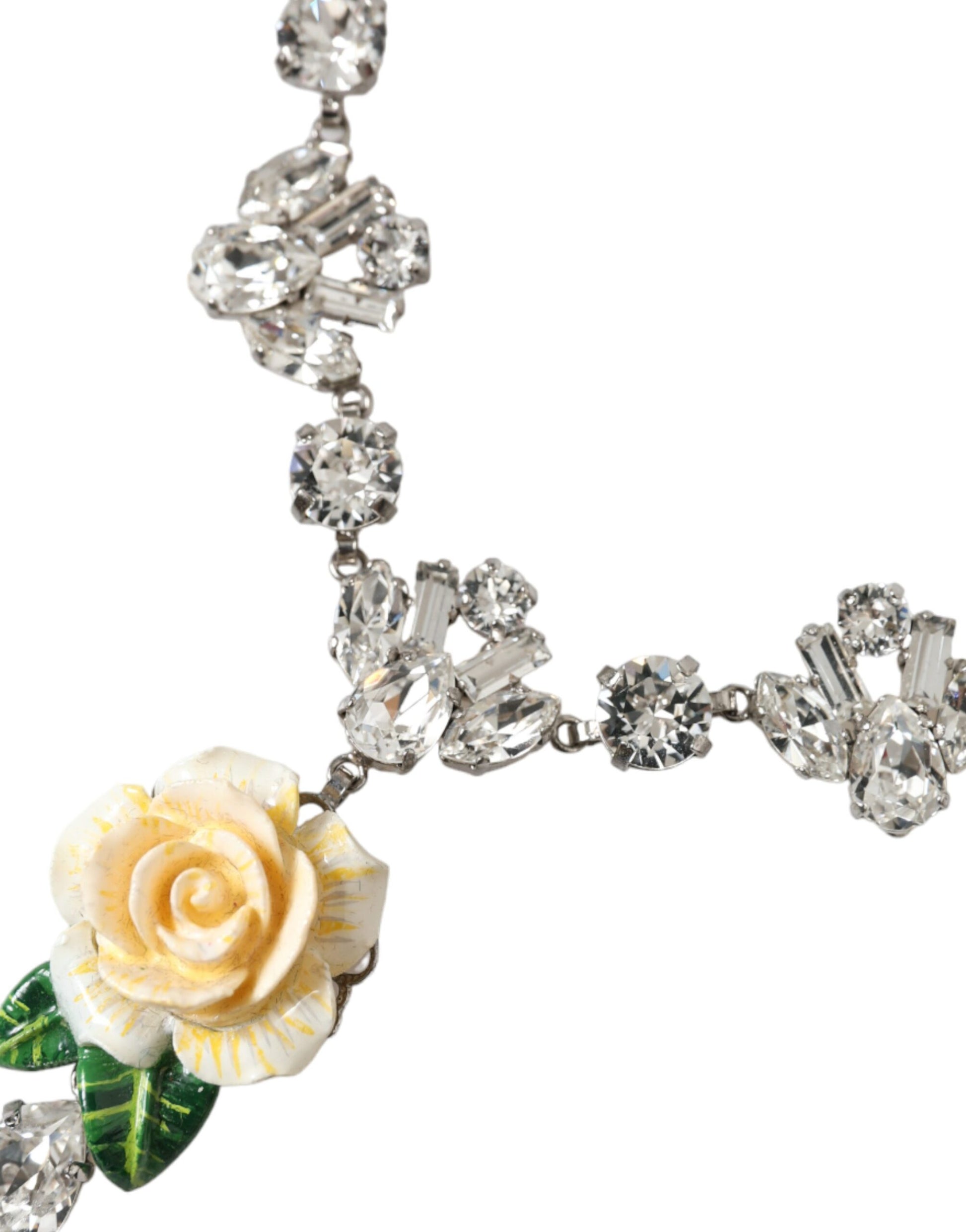 Collier Dolce &amp; Gabbana avec pendentifs roses en cristal transparent et laiton argenté