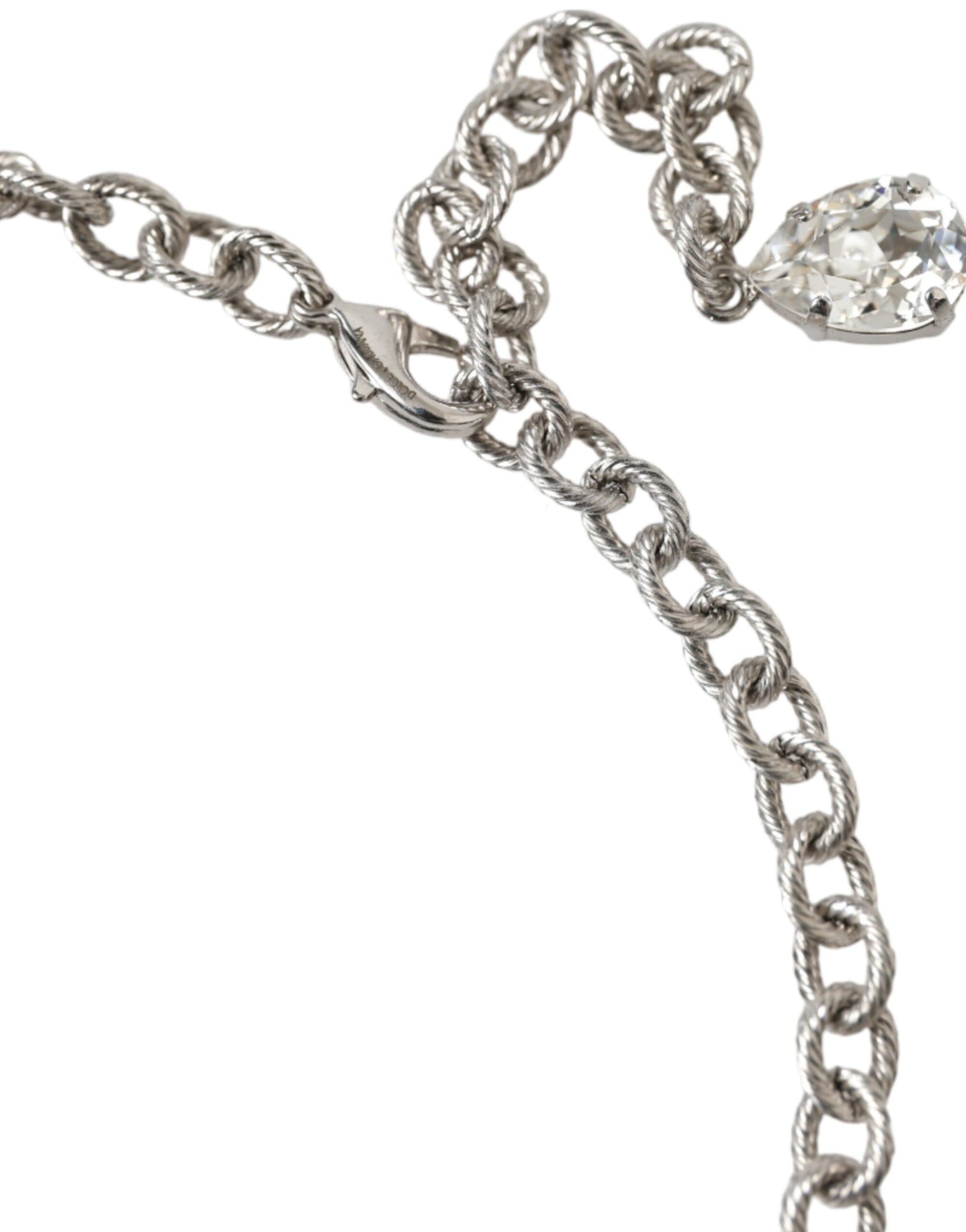 Collier Dolce &amp; Gabbana avec pendentifs roses en cristal transparent et laiton argenté