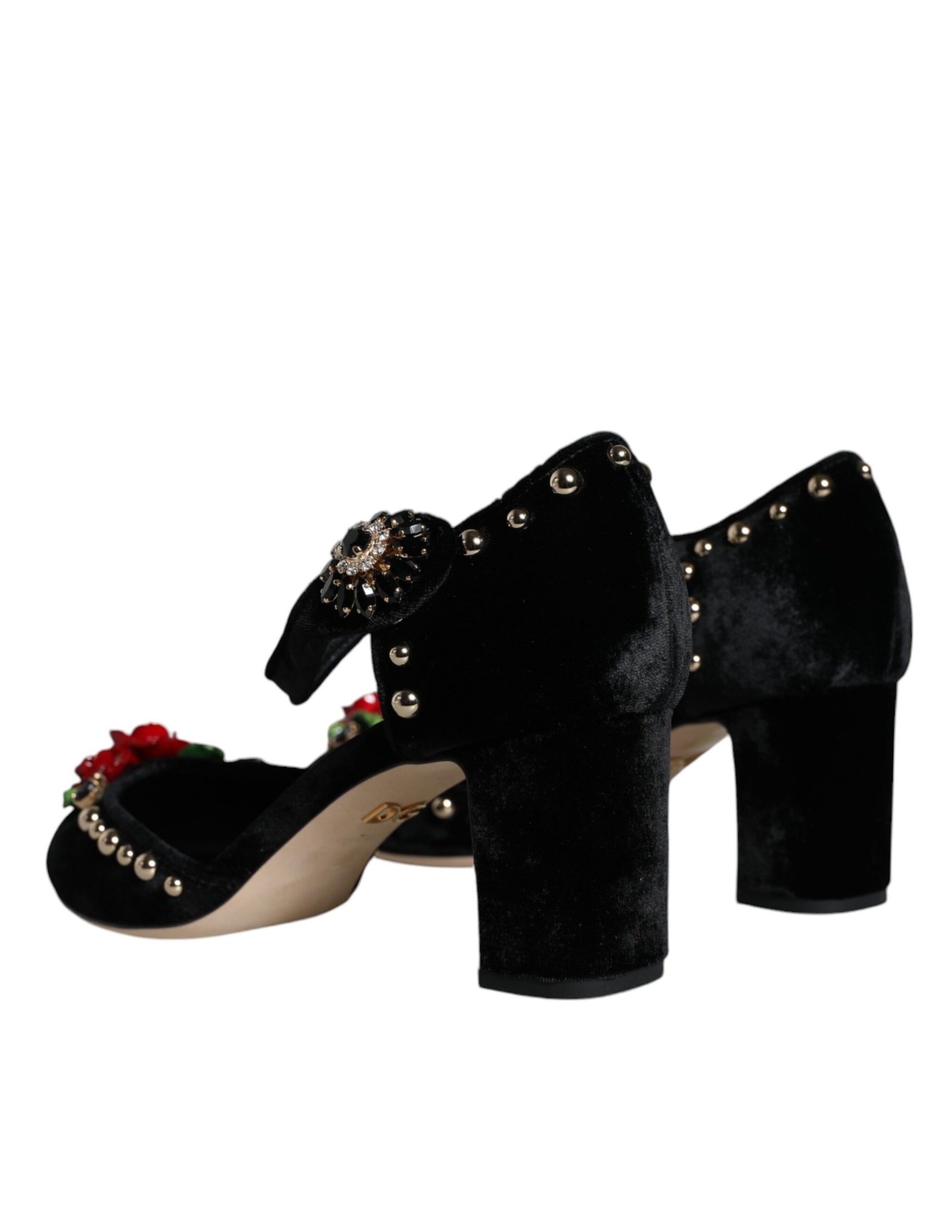 Escarpins Dolce &amp; Gabbana en velours noir avec bride cheville et roses