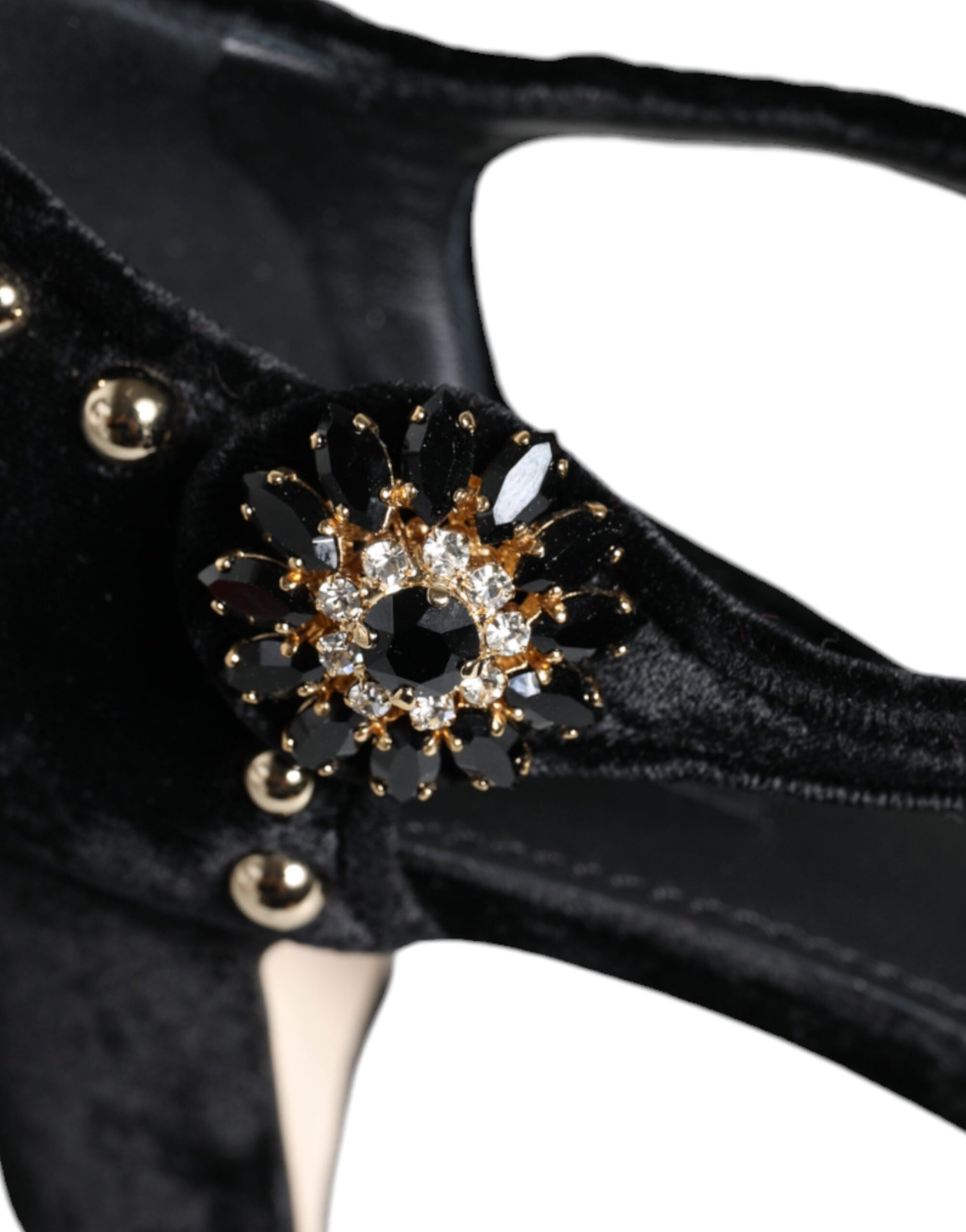 Escarpins Dolce &amp; Gabbana en velours noir avec bride cheville et roses