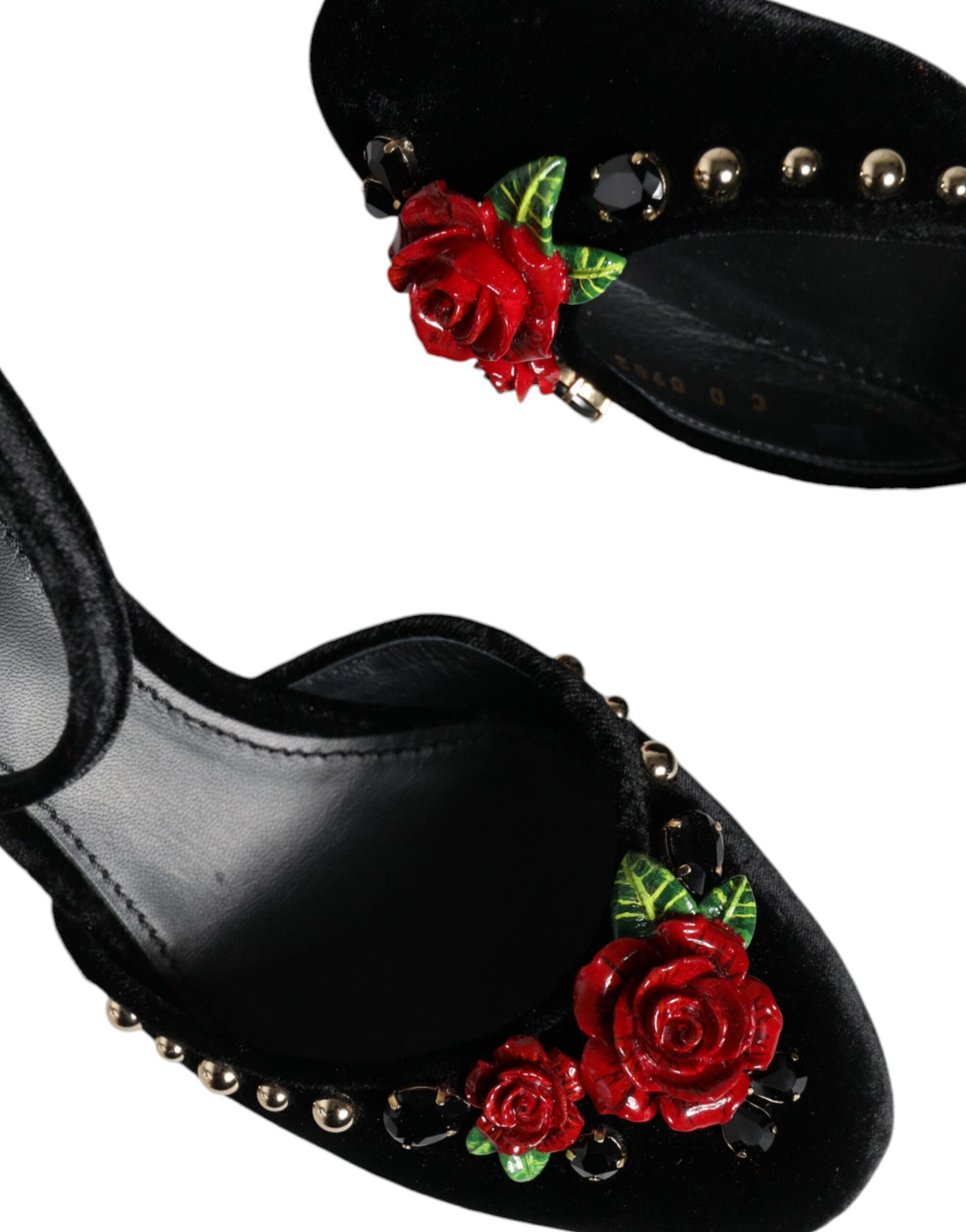 Escarpins Dolce &amp; Gabbana en velours noir avec bride cheville et roses
