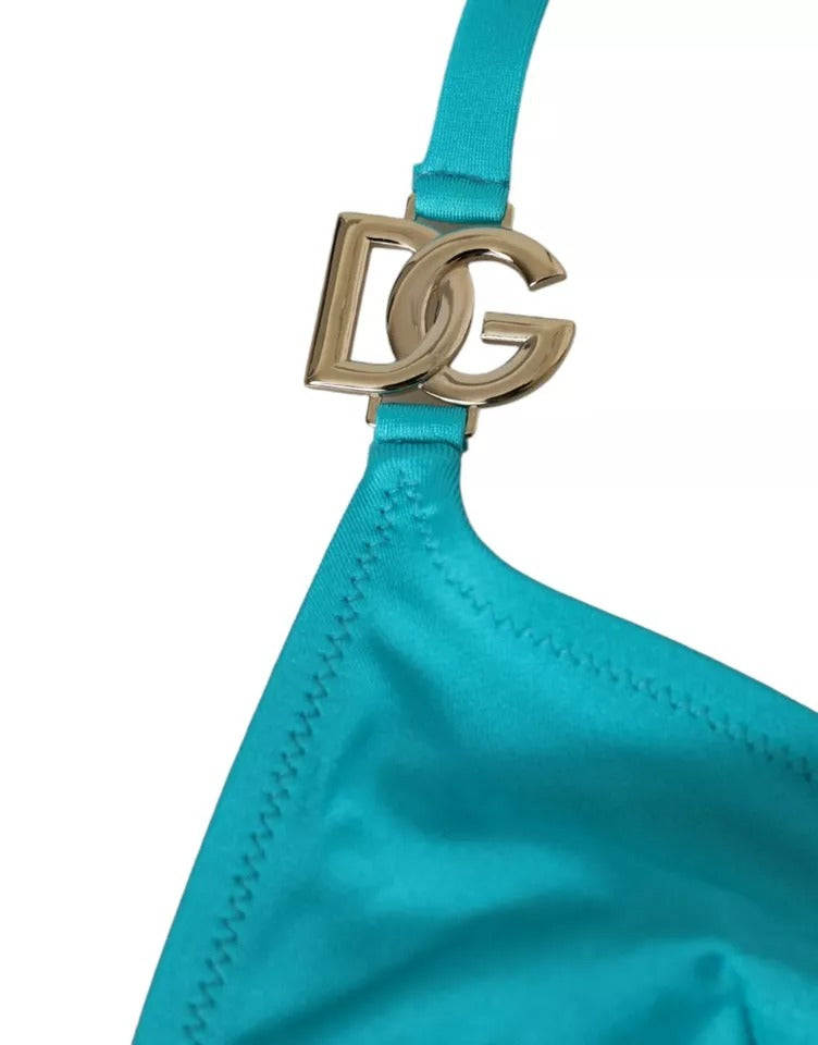 Dolce &amp; Gabbana Haut de bikini dos nu bleu vert avec logo DG