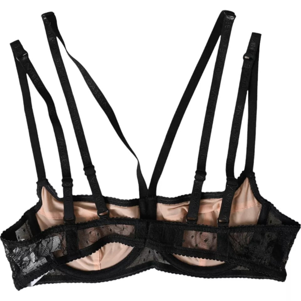 Soutien-gorge balconnet en nylon et dentelle florale noire Dolce &amp; Gabbana