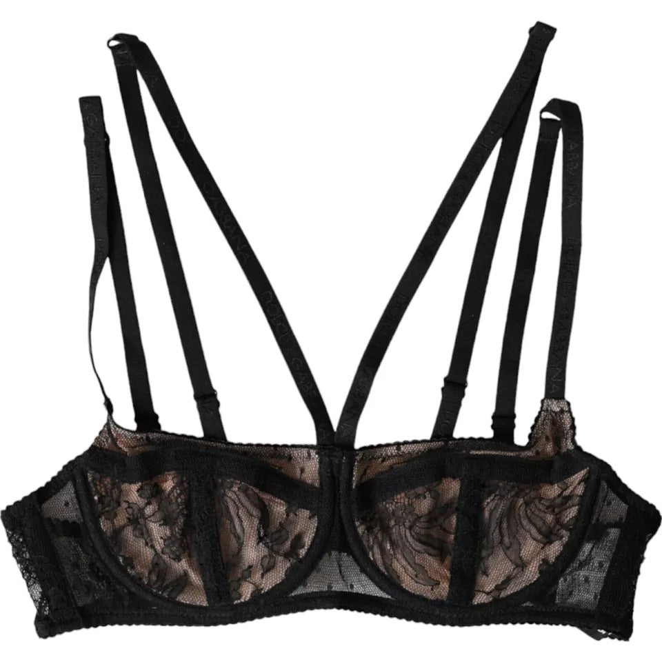 Soutien-gorge balconnet en nylon et dentelle florale noire Dolce &amp; Gabbana