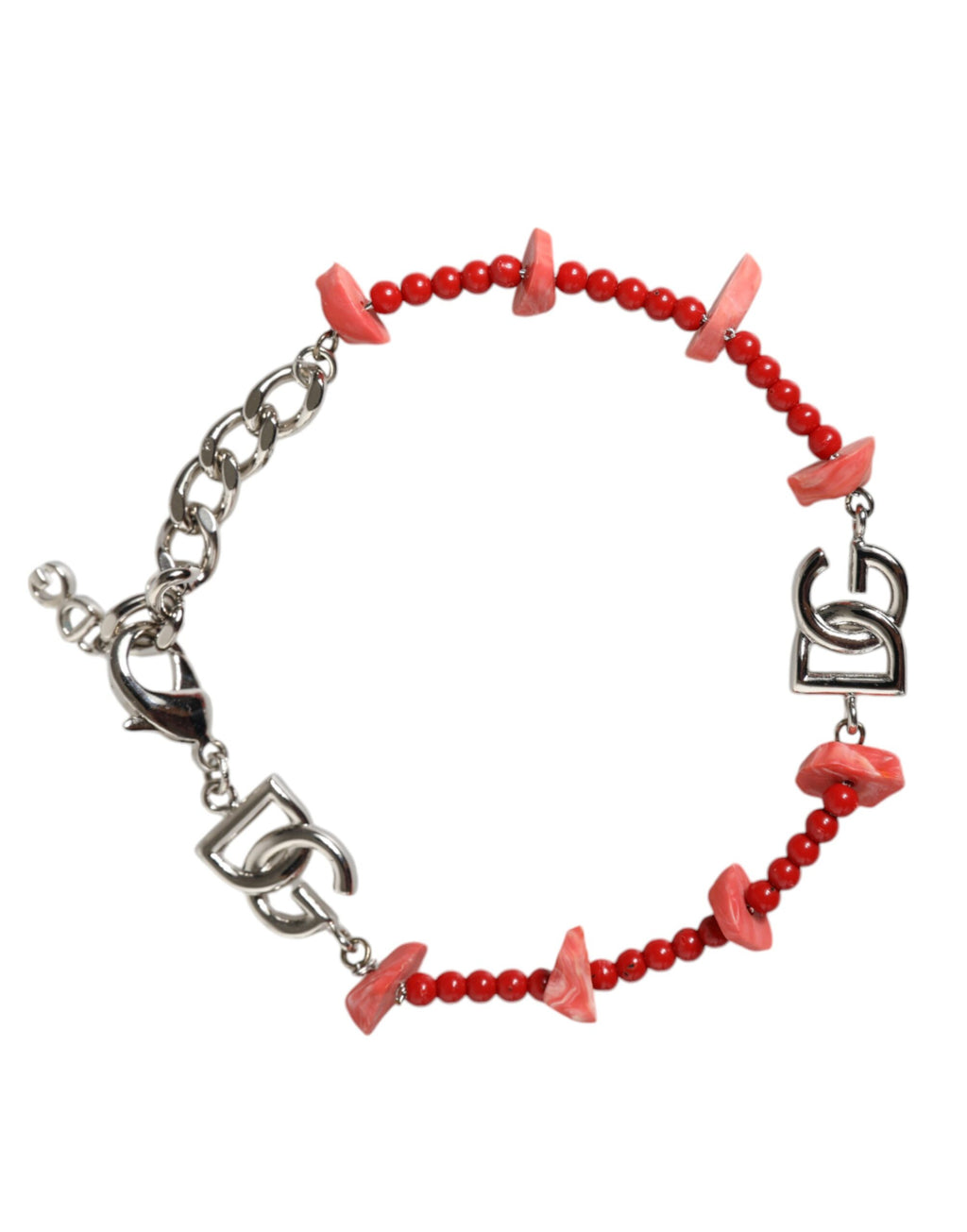 Bracelet chaîne Dolce &amp; Gabbana en laiton argenté avec perles et logo DG