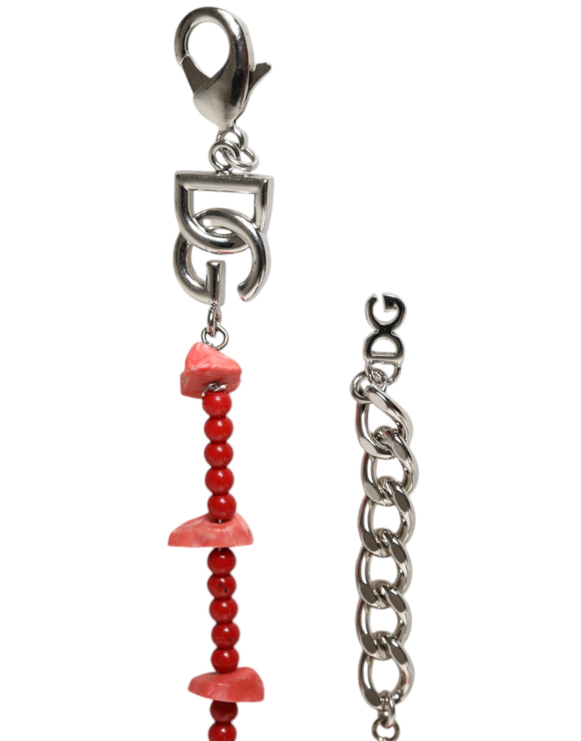 Bracelet chaîne Dolce &amp; Gabbana en laiton argenté avec perles et logo DG