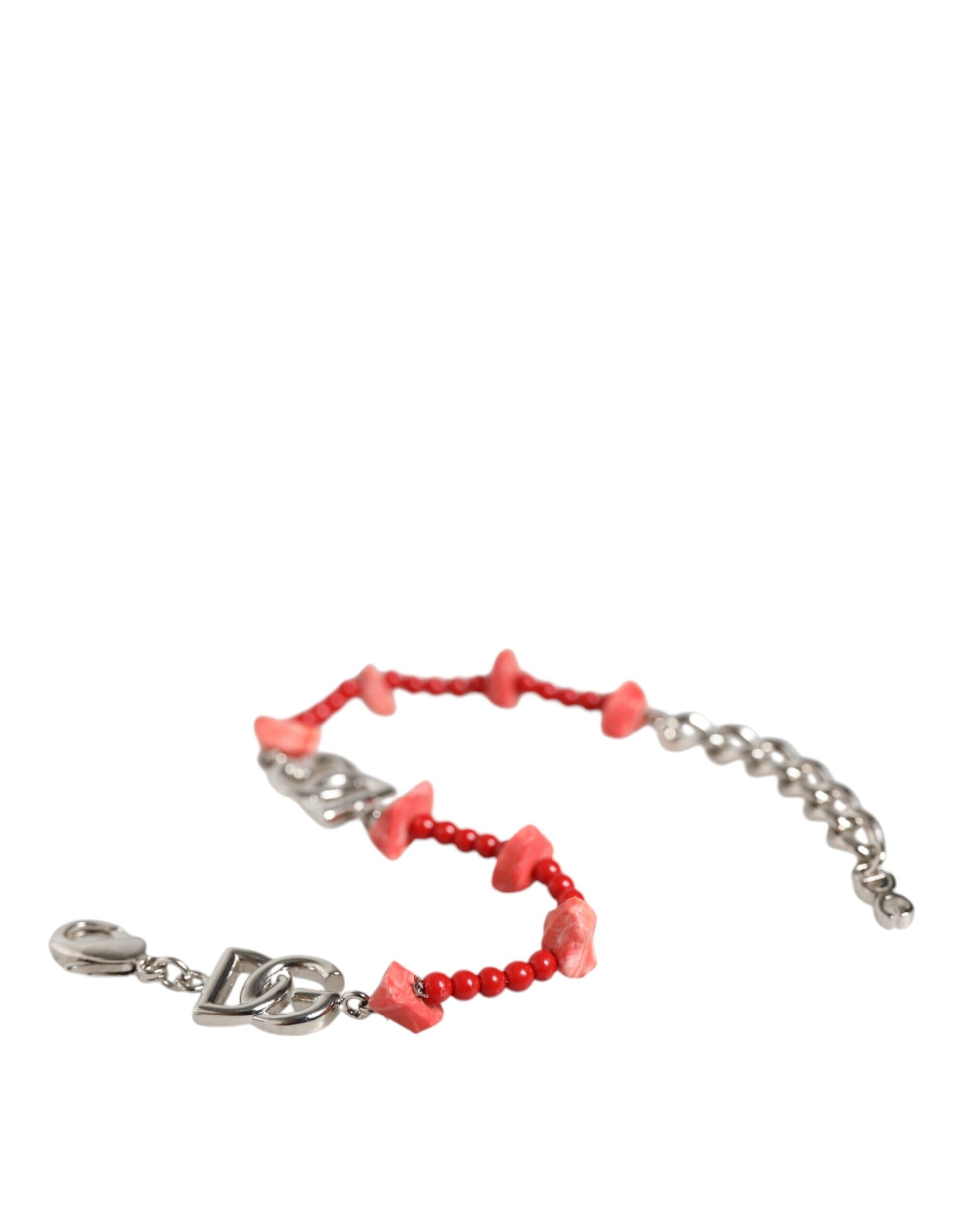 Bracelet chaîne Dolce &amp; Gabbana en laiton argenté avec perles et logo DG