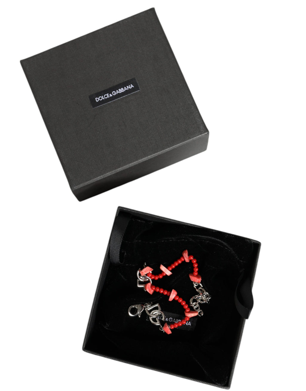 Bracelet chaîne Dolce &amp; Gabbana en laiton argenté avec perles et logo DG