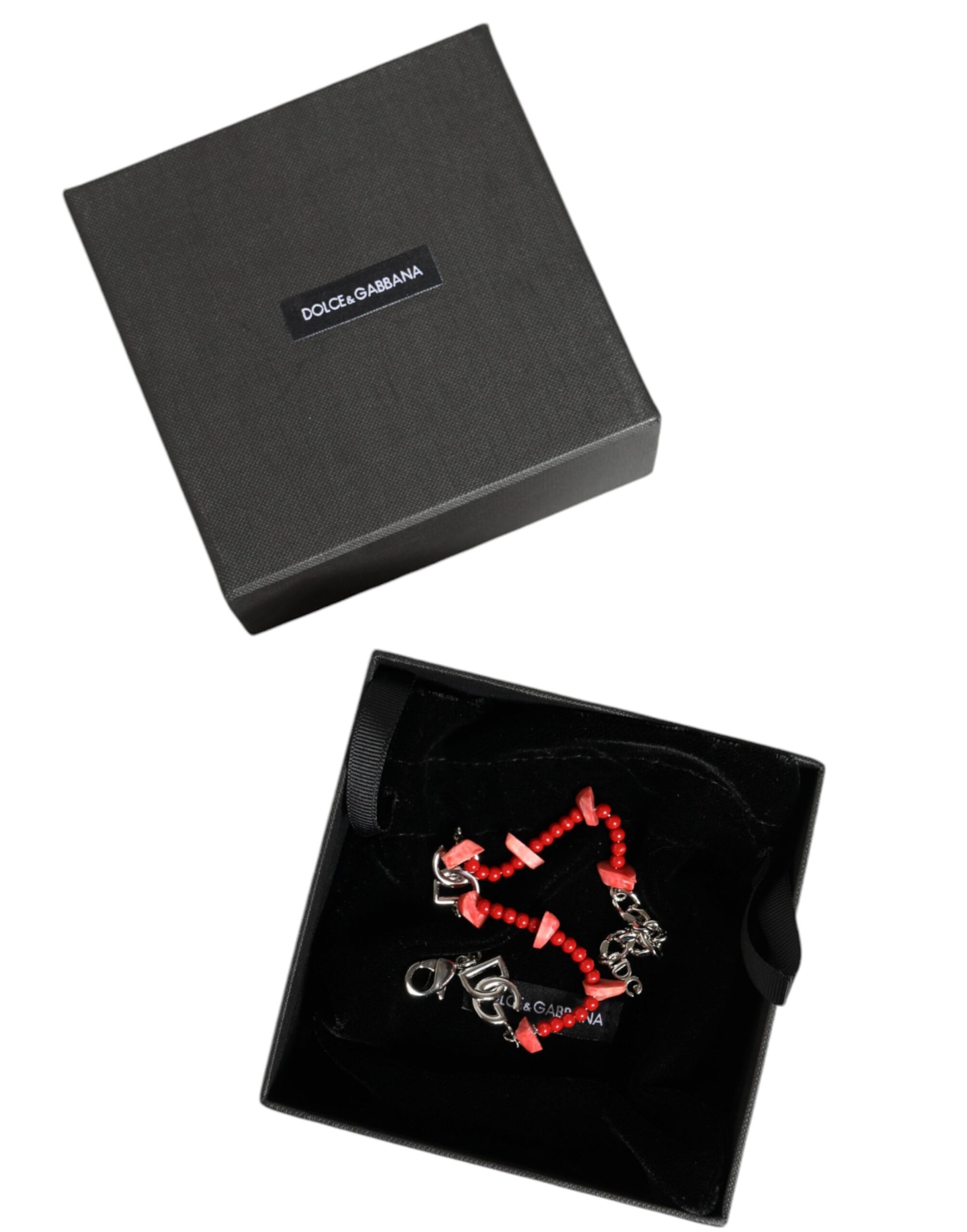 Bracelet chaîne Dolce &amp; Gabbana en laiton argenté avec perles et logo DG