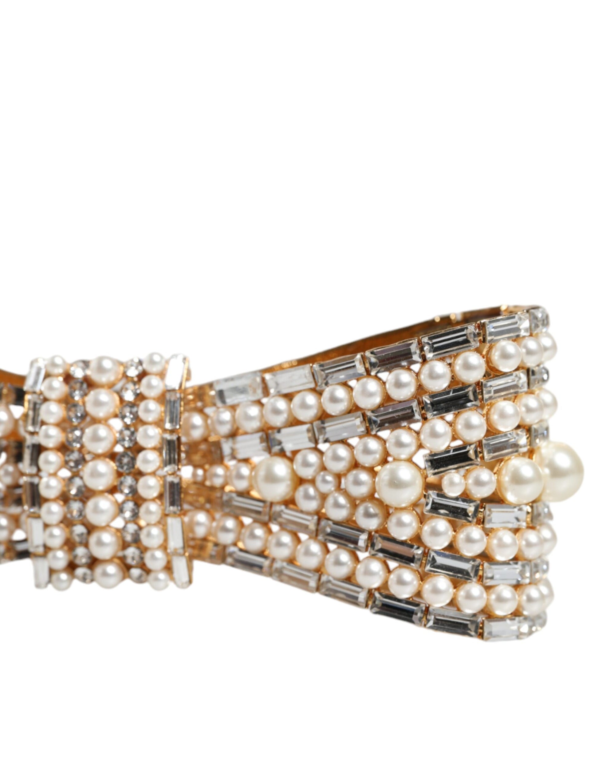 Broche Dolce &amp; Gabbana en laiton doré ornée de fausses perles et de cristaux