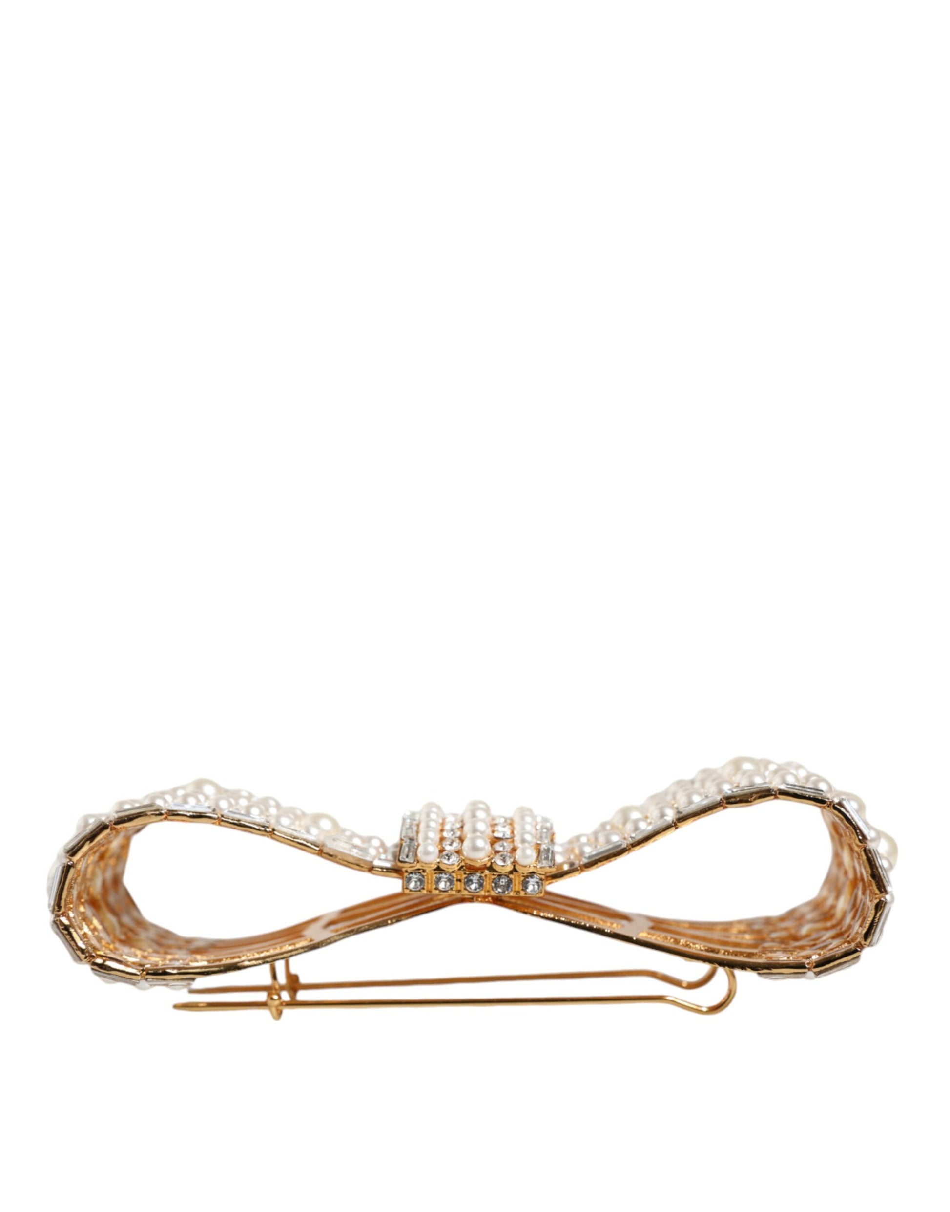 Broche Dolce &amp; Gabbana en laiton doré ornée de fausses perles et de cristaux
