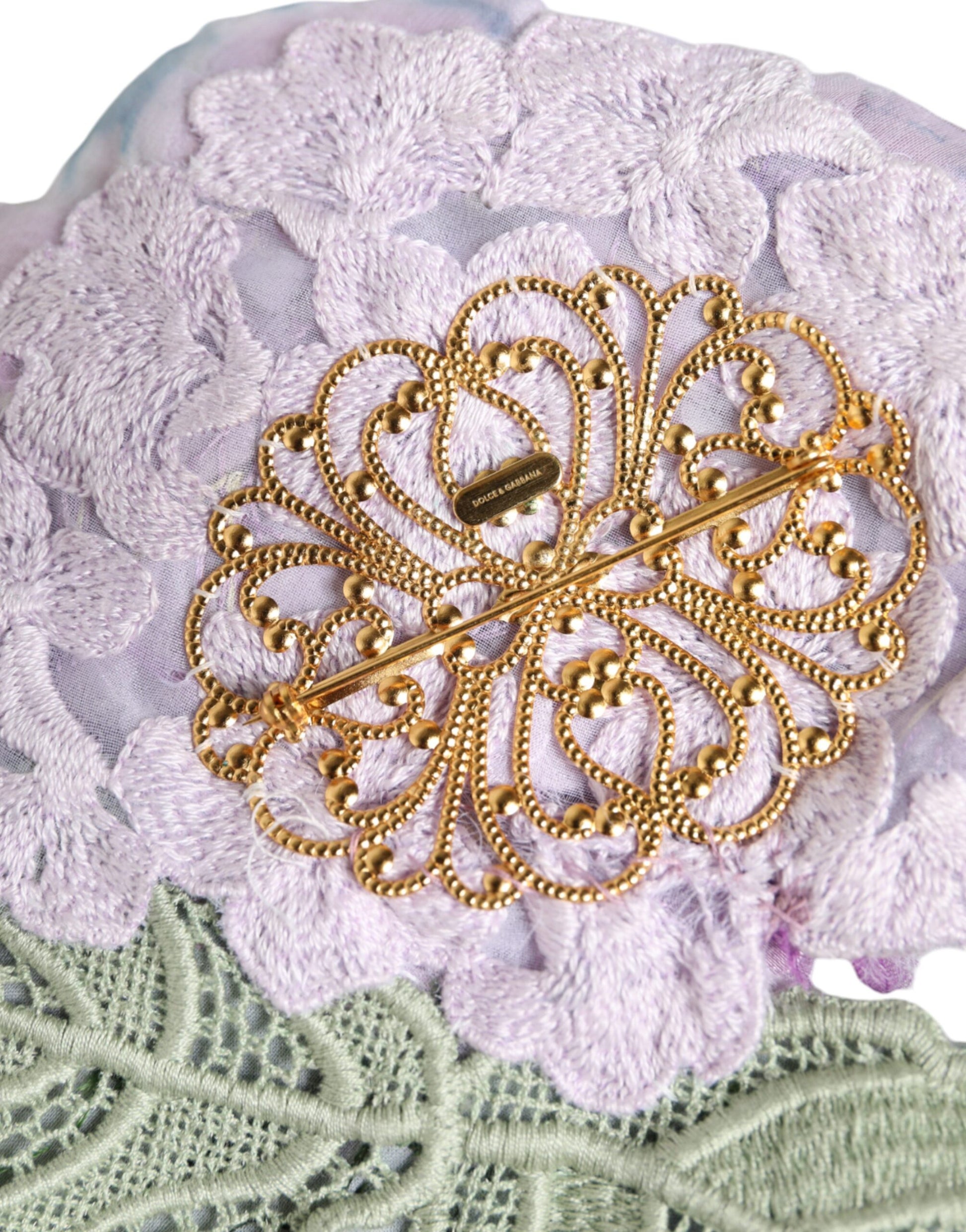 Broche en laiton doré à motif hortensia multicolore Dolce &amp; Gabbana