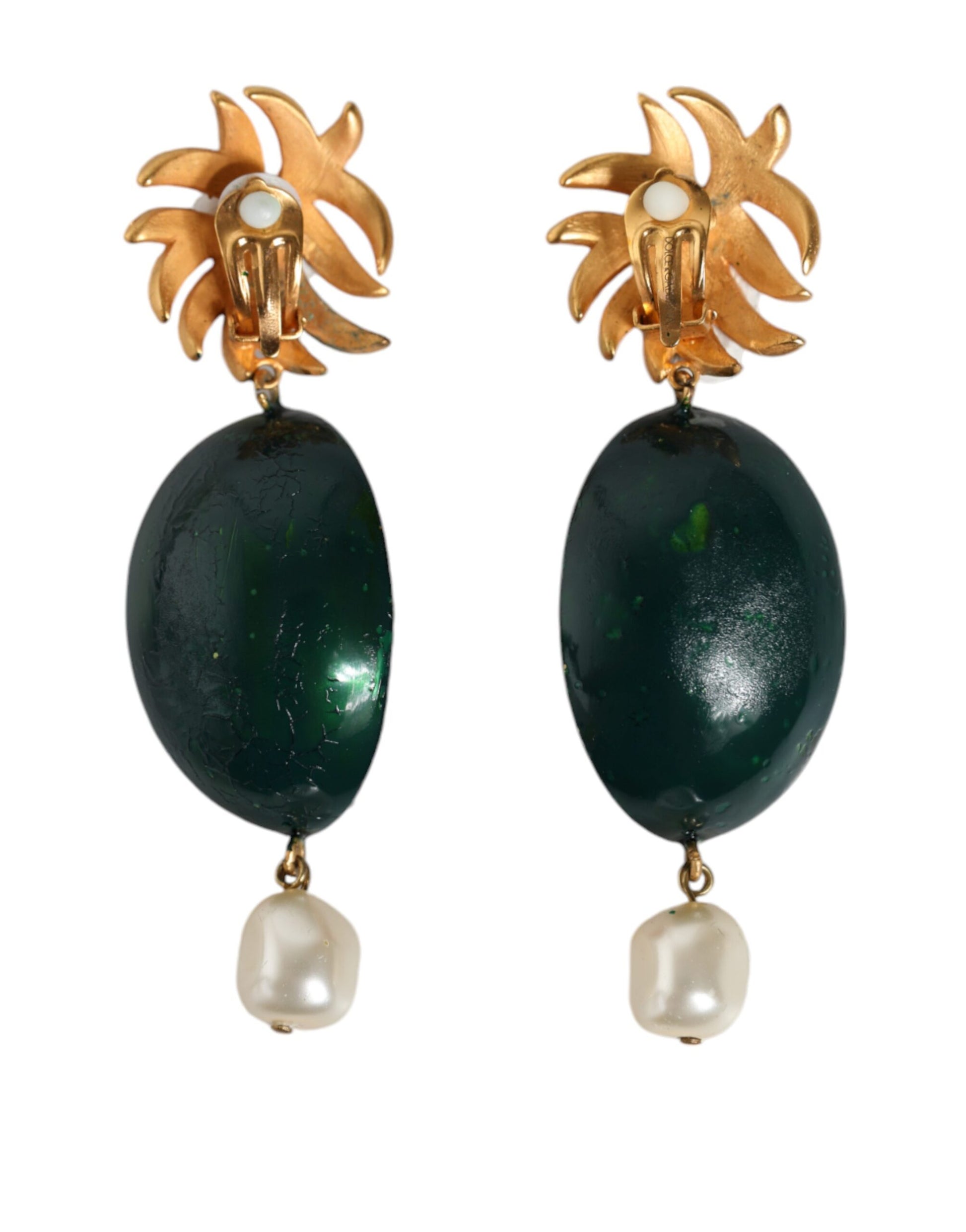 Boucles d'oreilles pendantes Dolce &amp; Gabbana en laiton doré et cristal pastèque rouge