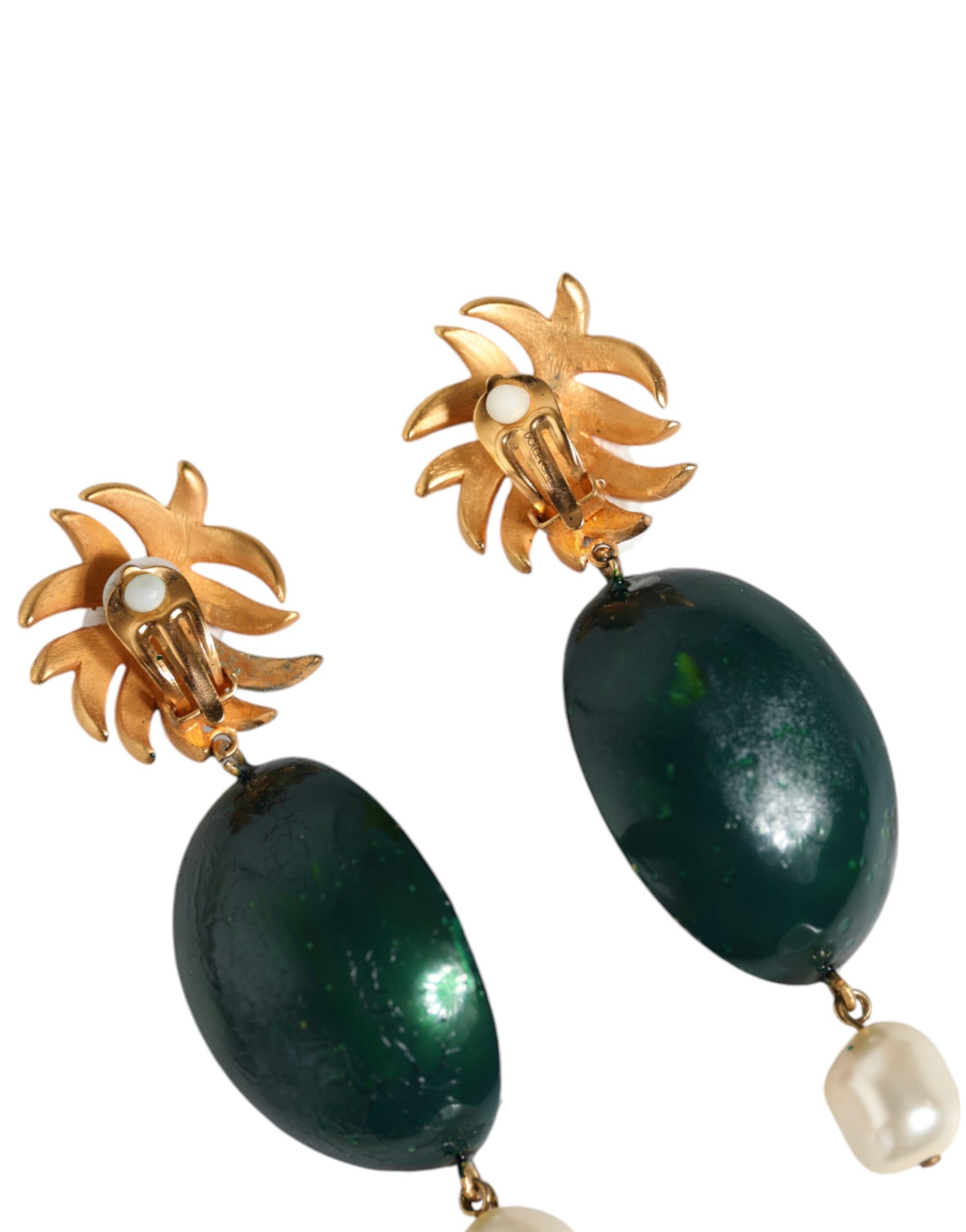 Boucles d'oreilles pendantes Dolce &amp; Gabbana en laiton doré et cristal pastèque rouge