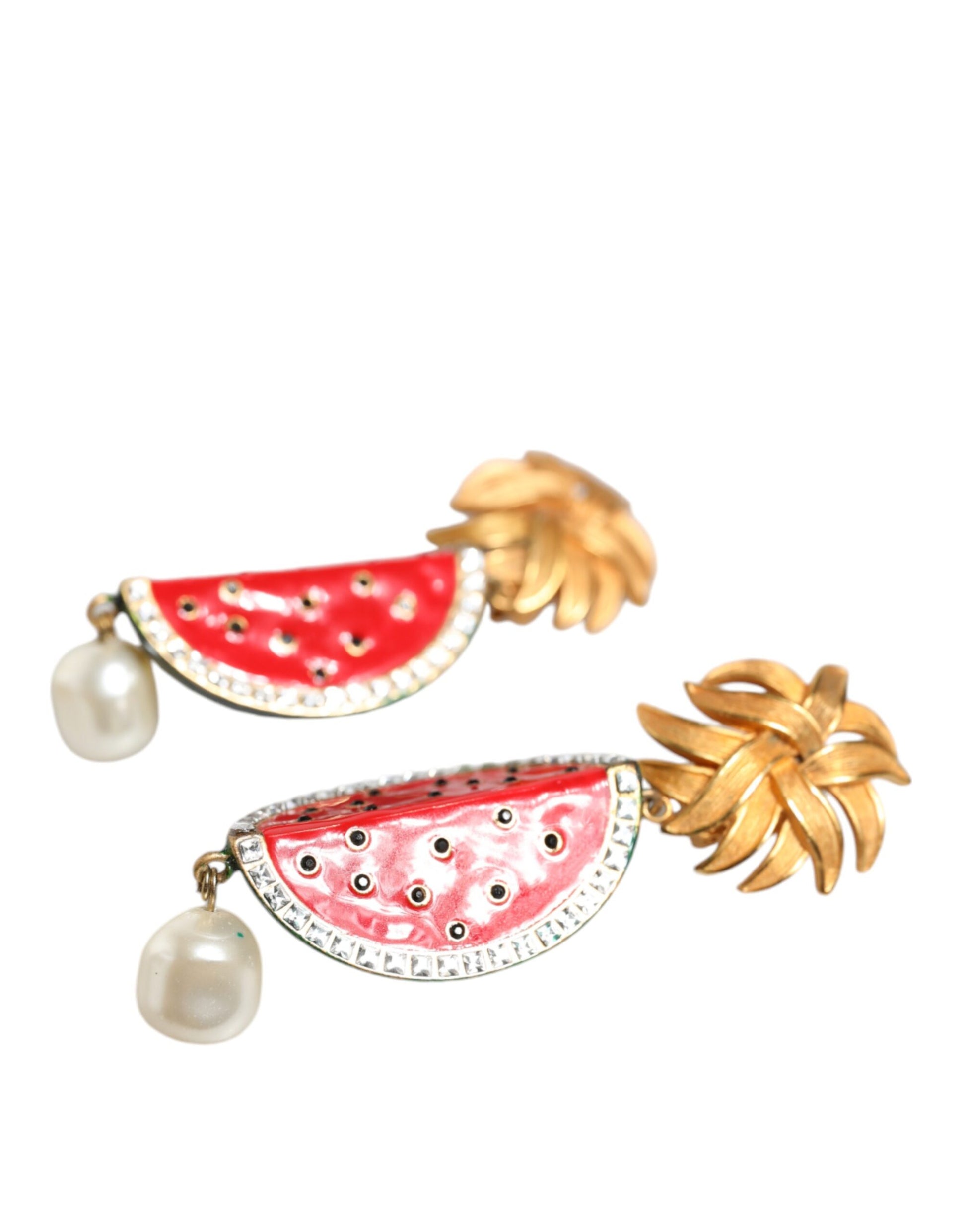 Boucles d'oreilles pendantes Dolce &amp; Gabbana en laiton doré et cristal pastèque rouge
